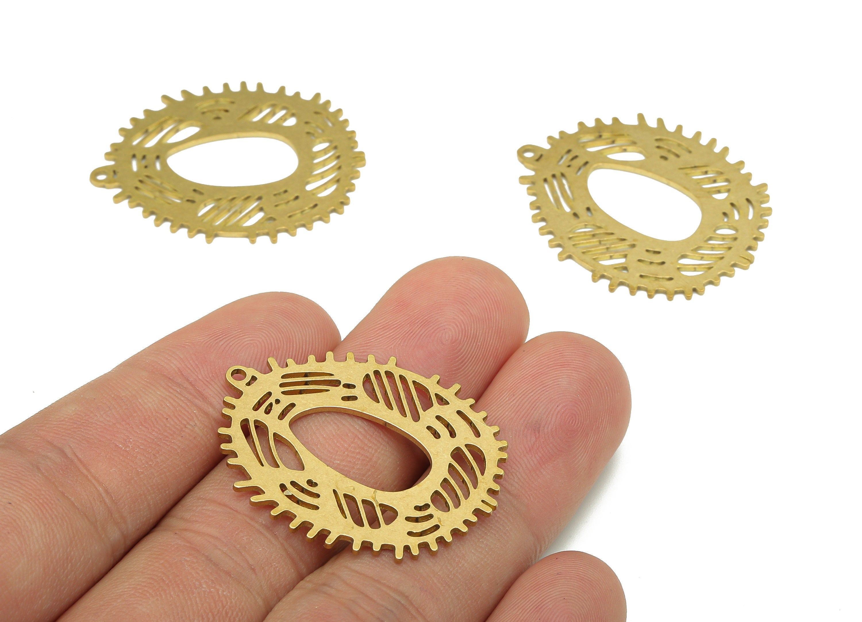 Brass Oval Earring Charms - Raw Brass Cutout Earring - Oval Pendant With Loop - Oval Charm For Necklace - 34.95x27.97x0.88mm - PPA5715 - DOMEDBAZAAR