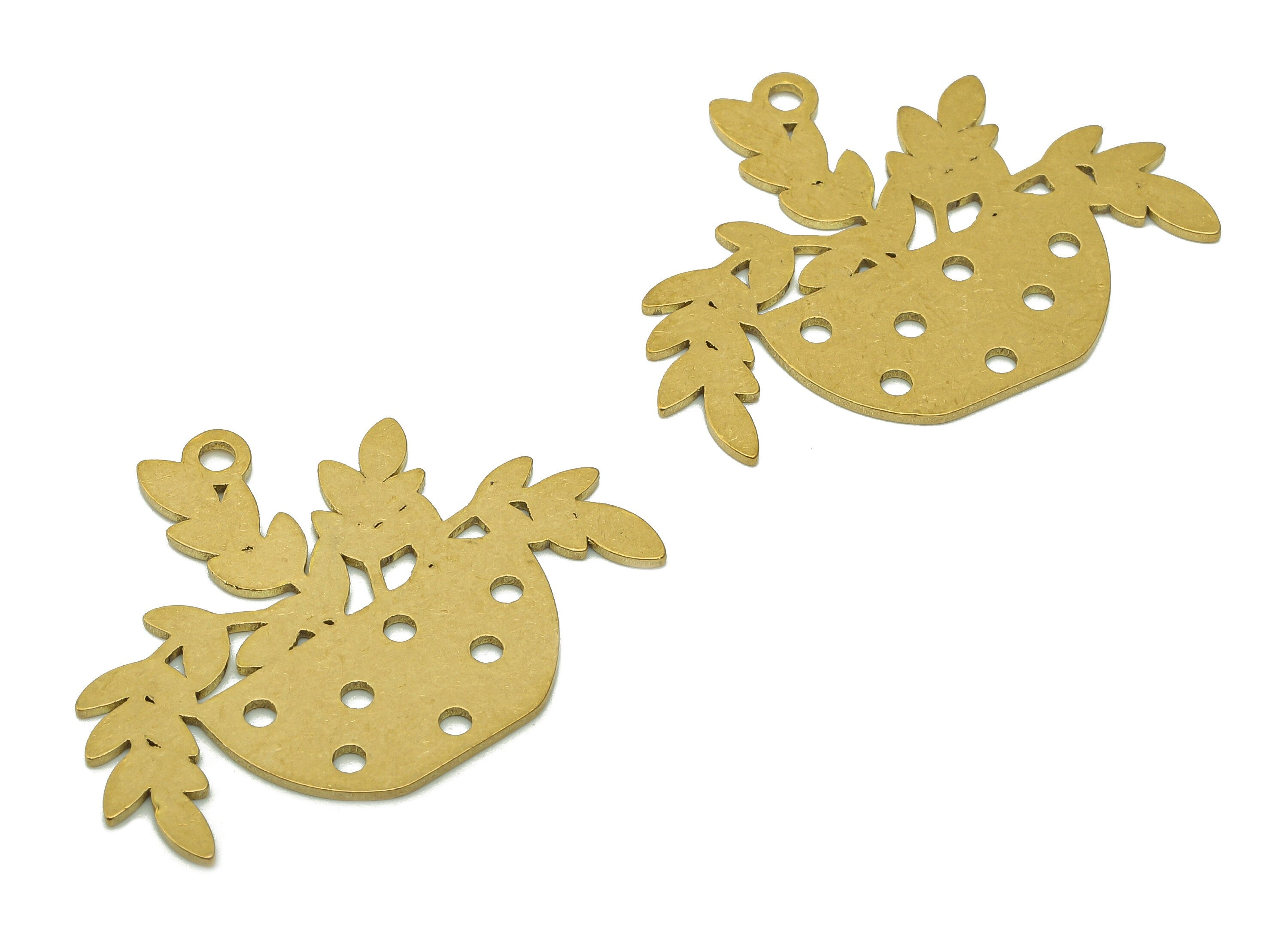 Brass Flower Pot Earring Charm - Raw Brass Hollow Pot Earring - Botanical Pendant With Loop - Charm For Necklace - 26.6x35.8x0.9mm - PPA5521 - DOMEDBAZAAR