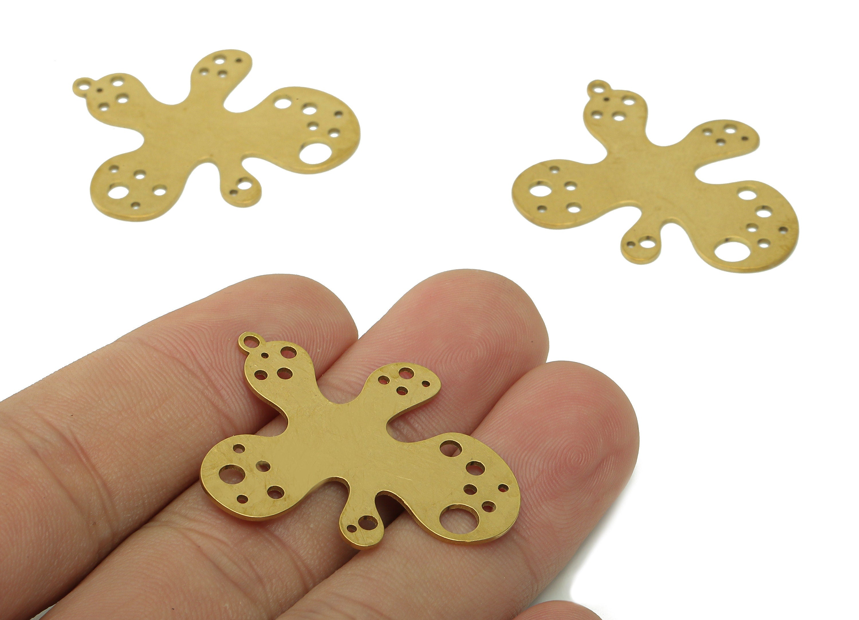 Brass Irregular Virus Earring Charm - Raw Brass Bacteria Abstract Earring - Hollow Bacteria Pendant With Loop - 35.3x30.8x0.7mm - PPA5619 - DOMEDBAZAAR