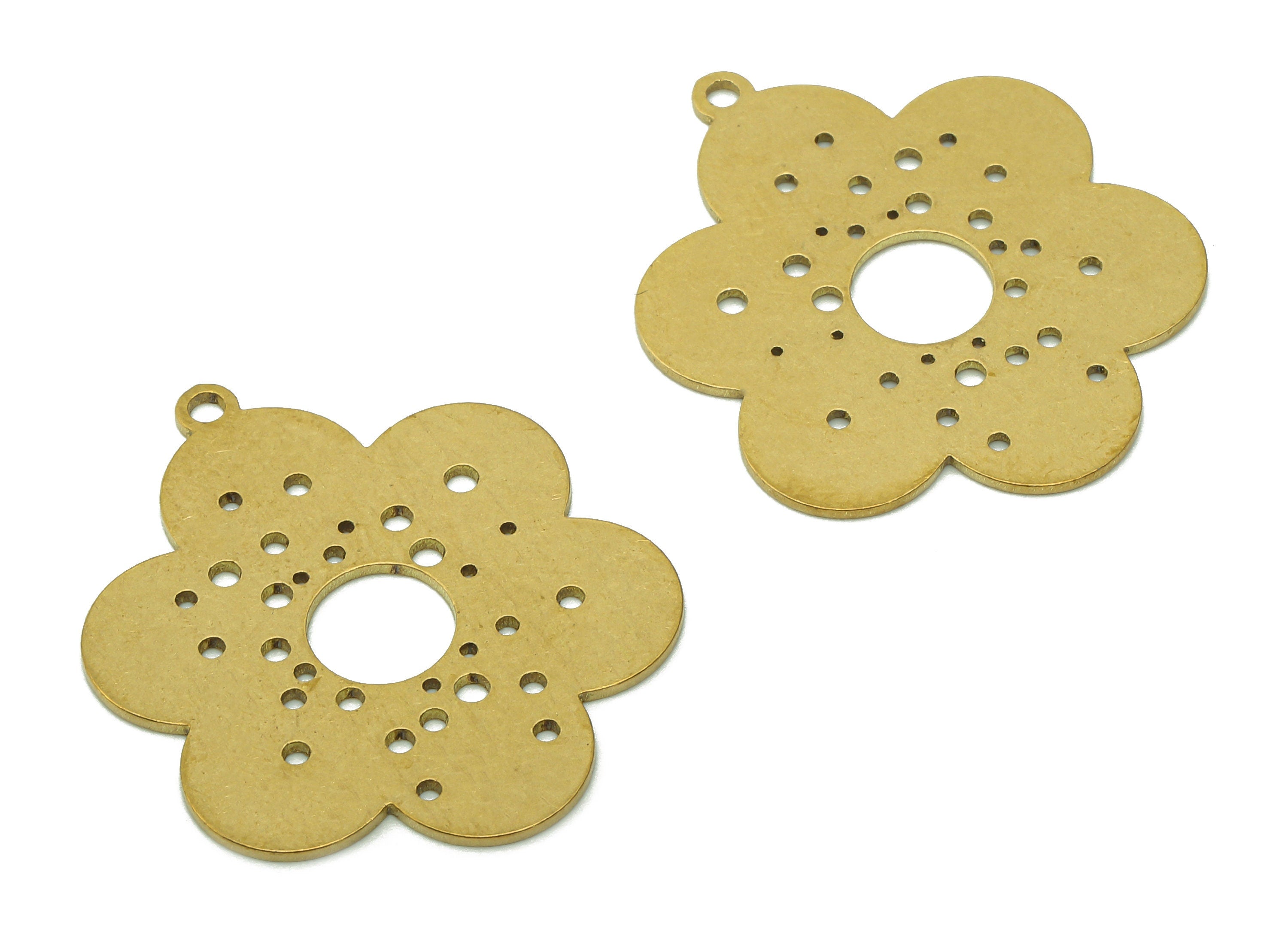 Brass Flower Earring Charms - Raw Brass Cutout Earring - Hollow Pendant With Loop - Botanical Charm For Necklace - 29.9x24.7x0.7mm - PPA5632 - DOMEDBAZAAR