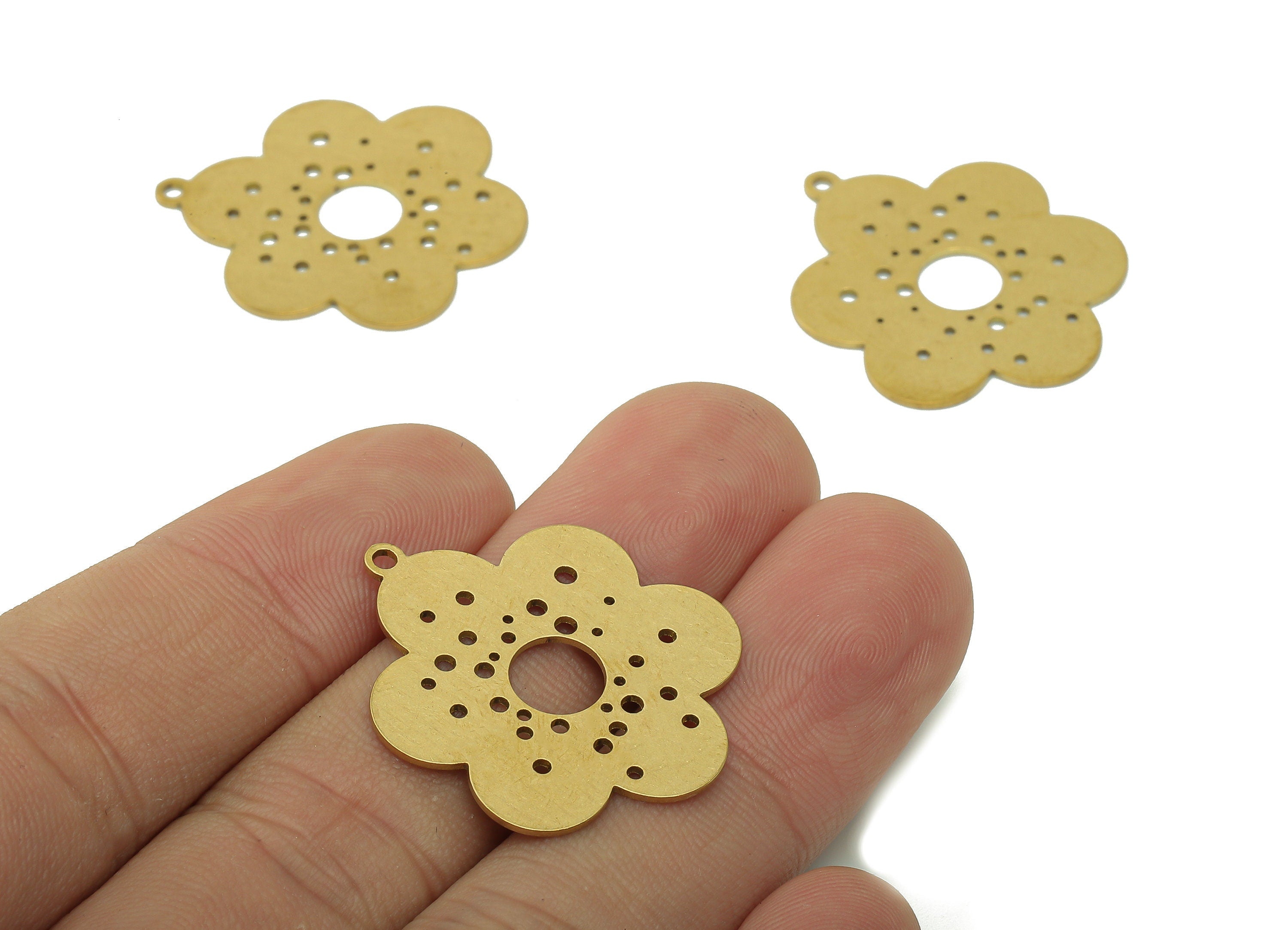 Brass Flower Earring Charms - Raw Brass Cutout Earring - Hollow Pendant With Loop - Botanical Charm For Necklace - 29.9x24.7x0.7mm - PPA5632 - DOMEDBAZAAR