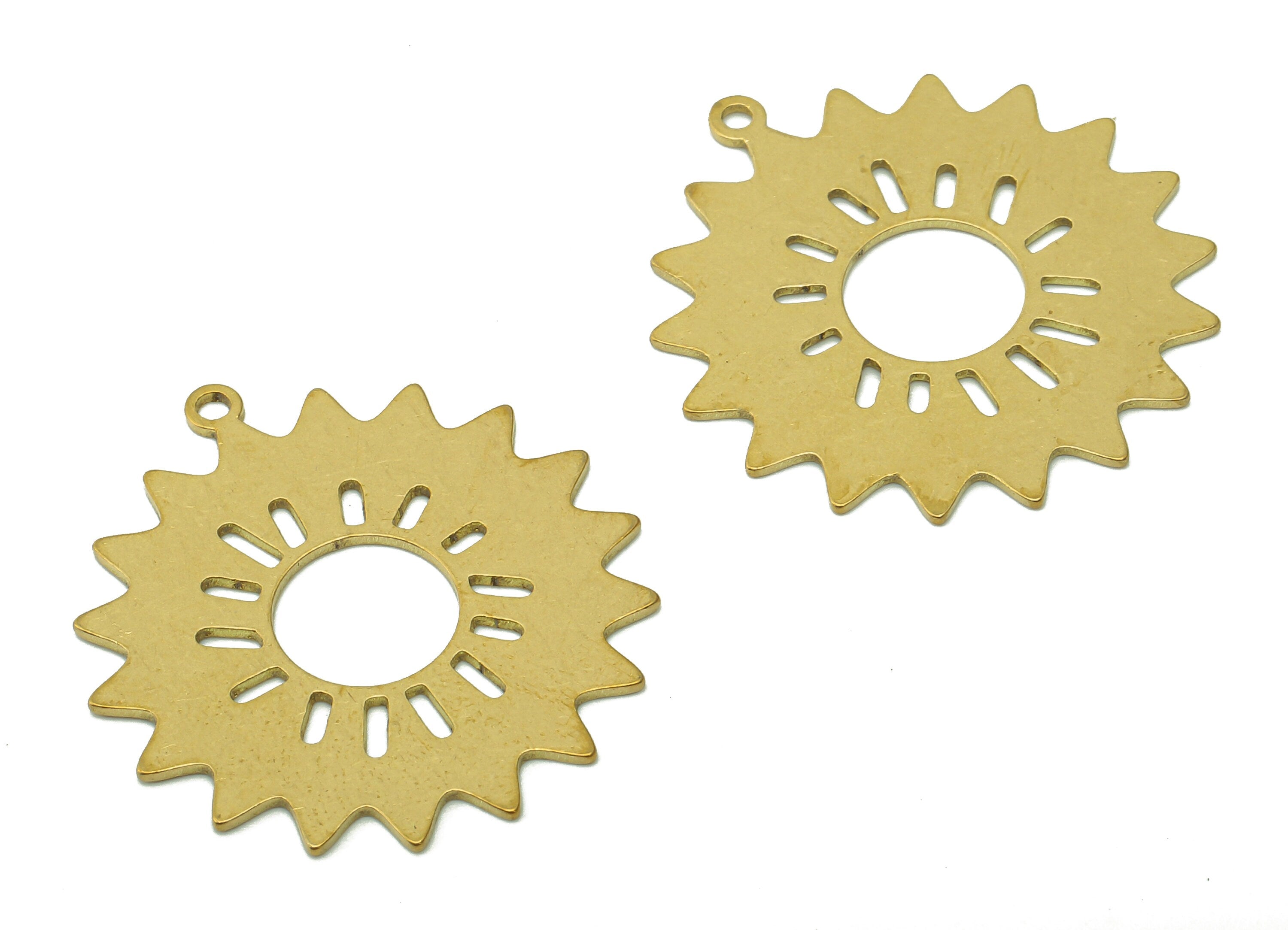 Brass Flower Earring Charms - Raw Brass Hollow Sun Earring - Pendant With Loop - Botanical Charm For Necklace - 29.8x27.5x0.7mm - PPA5650 - DOMEDBAZAAR