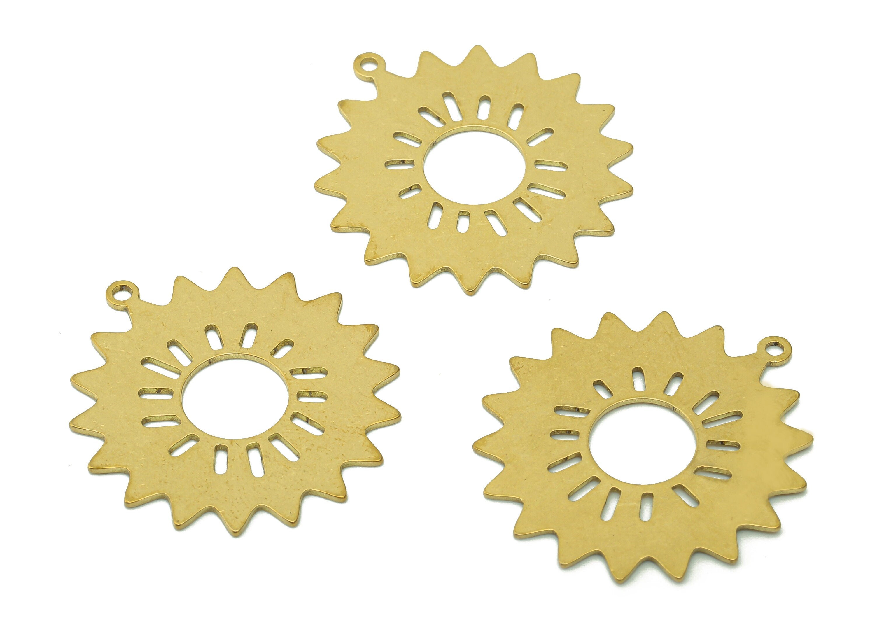 Brass Flower Earring Charms - Raw Brass Hollow Sun Earring - Pendant With Loop - Botanical Charm For Necklace - 29.8x27.5x0.7mm - PPA5650 - DOMEDBAZAAR