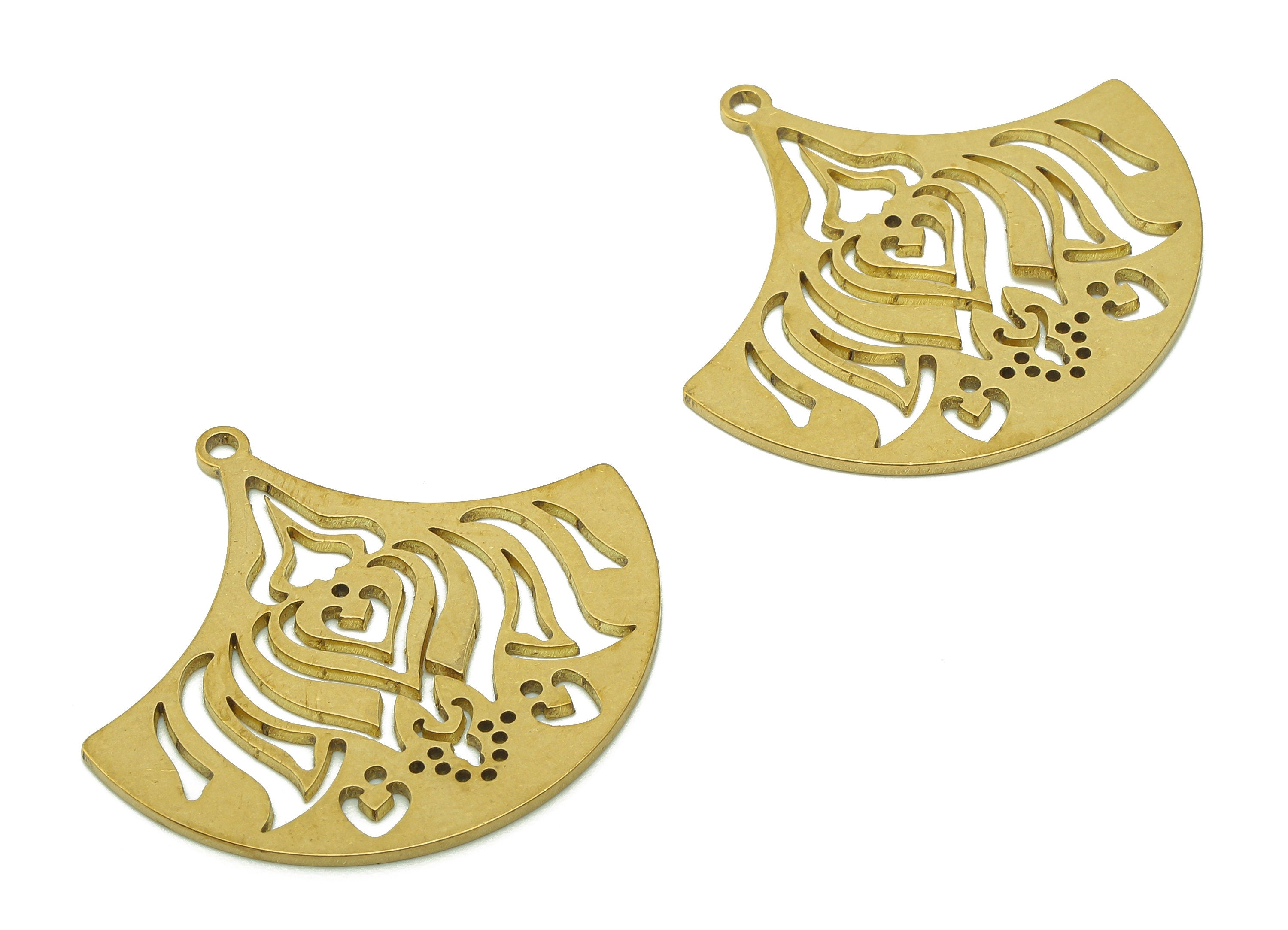 Brass Fan Flower Earring Charm - Raw Brass Cutout Earring - Pendant With Loop - Heart Charm For Necklace - 31.8x29.7x0.8mm - PPA5657 - DOMEDBAZAAR