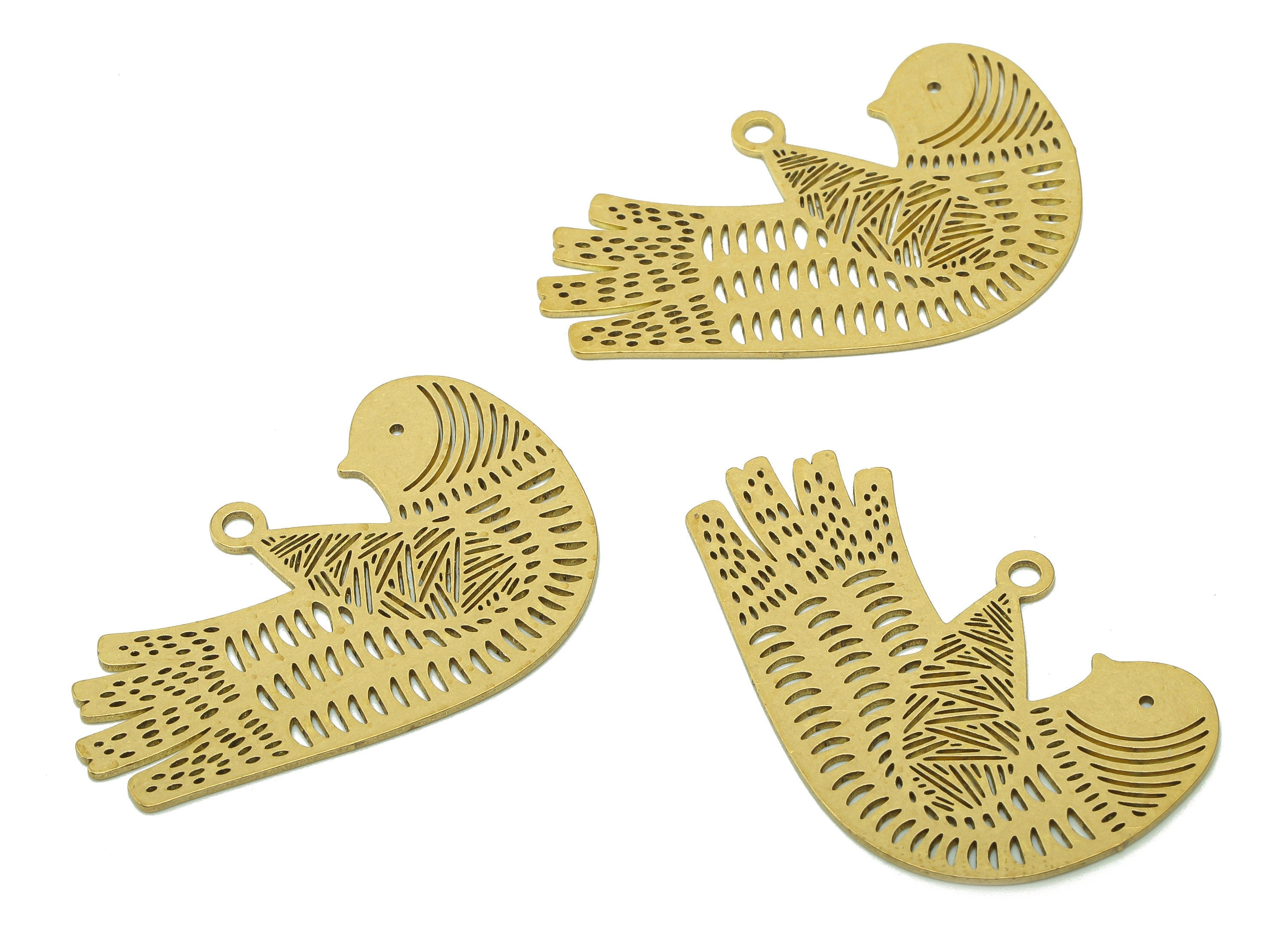 Brass Bird Earring Charm - Raw Brass Bird Earrings - Bird Pendant With Loop - Hollow Charms For Necklace - 39.9x24.5x0.7mm - PPA5666 - DOMEDBAZAAR