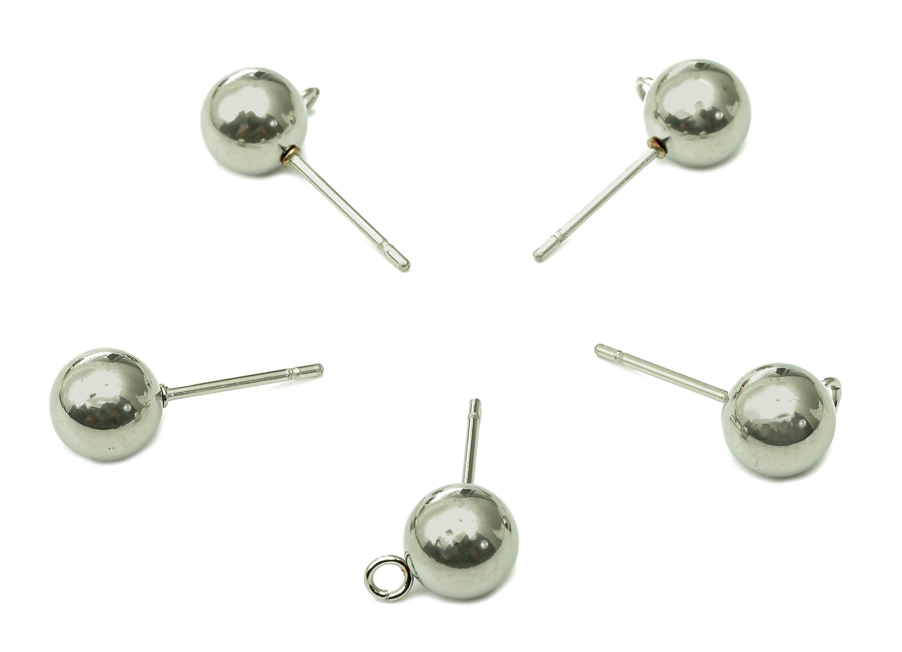 Steel Ball Earring Stud - Silver Earring Post With Loop - Ball Stud Earring Charm - 316 Stainless Steel - 18x6.98x0.72mm - SS1407-7 - DOMEDBAZAAR