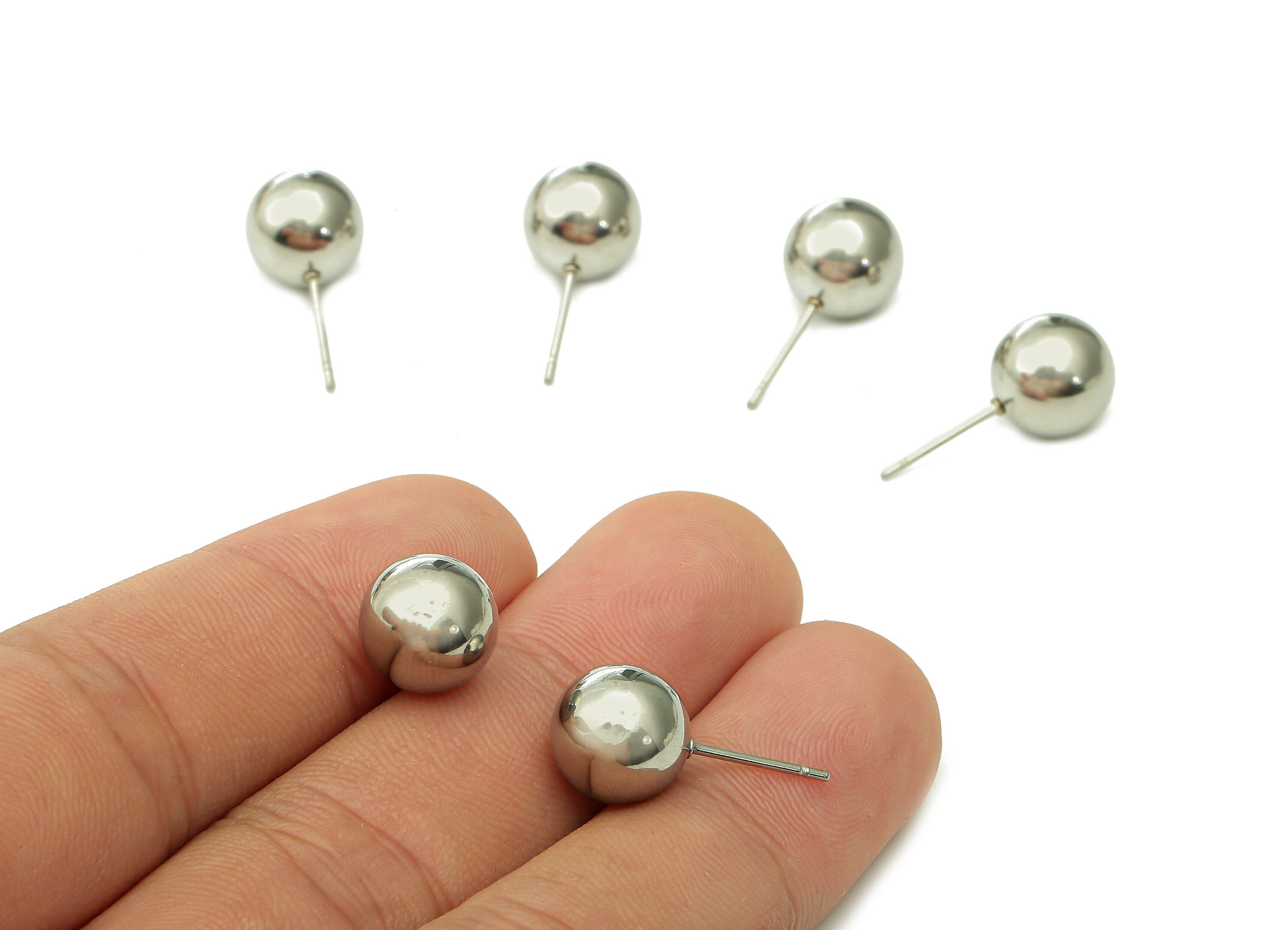 Steel Ball Earring Stud - Silver Ball Earring Post - Ball Stud Earring Charm - 316 Stainless Steel - 20.93x9.98x0.72mm - SS1409-10 - DOMEDBAZAAR