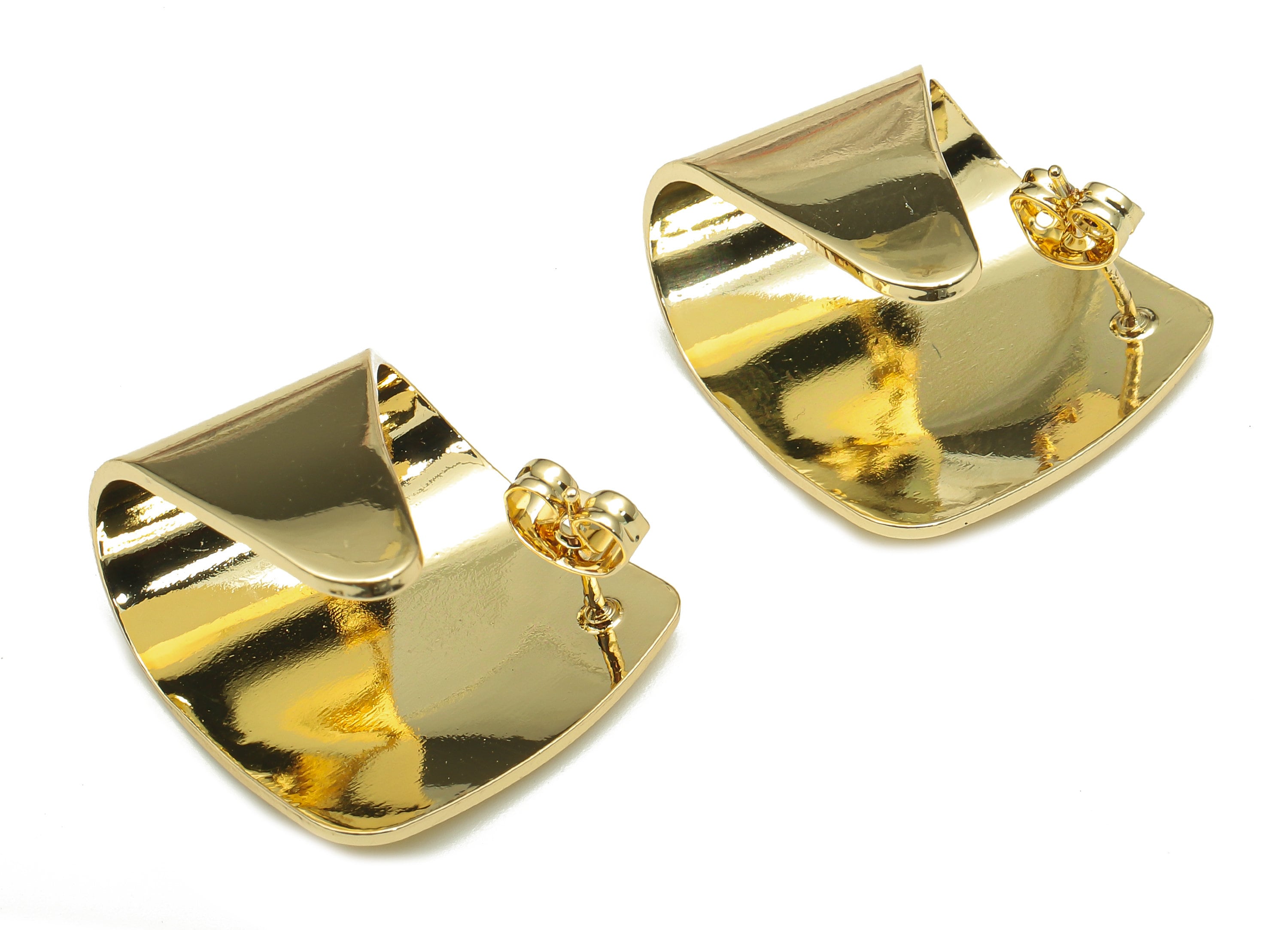 Brass Curved Triangle Earring Posts - Gold Bent Earring Stud - Stainless Steel Stud - 18K Real Gold Plating - 22.45x16.94x1.37mm - RGP5242 - DOMEDBAZAAR