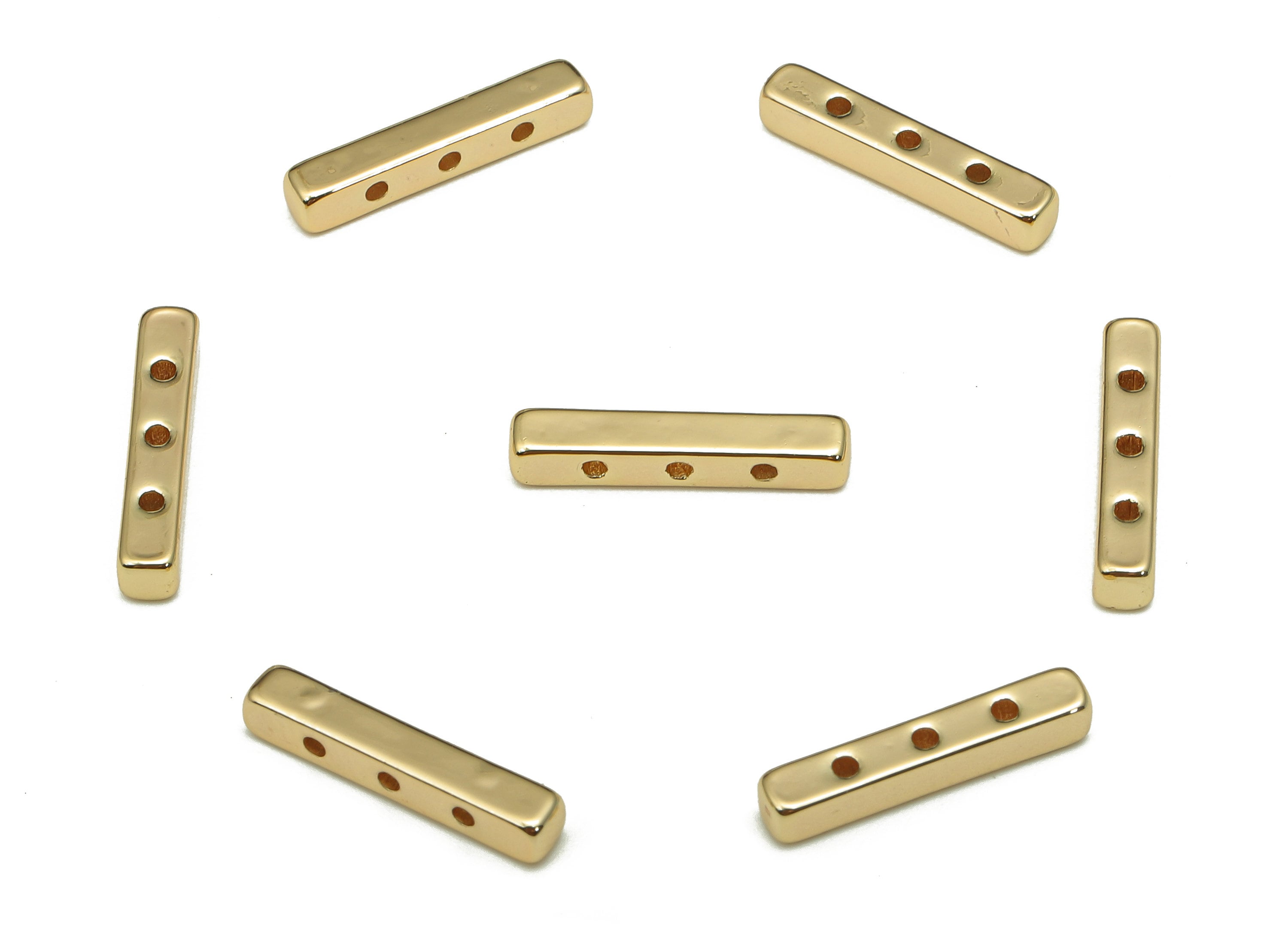 Brass Rectangle Earring Connector - Gold Cuboid Bar Earring - Mini Bar Charm - 3 Holes - 18K Real Gold Plating - 15.08x2.63x2.63mm - RGP5245 - DOMEDBAZAAR