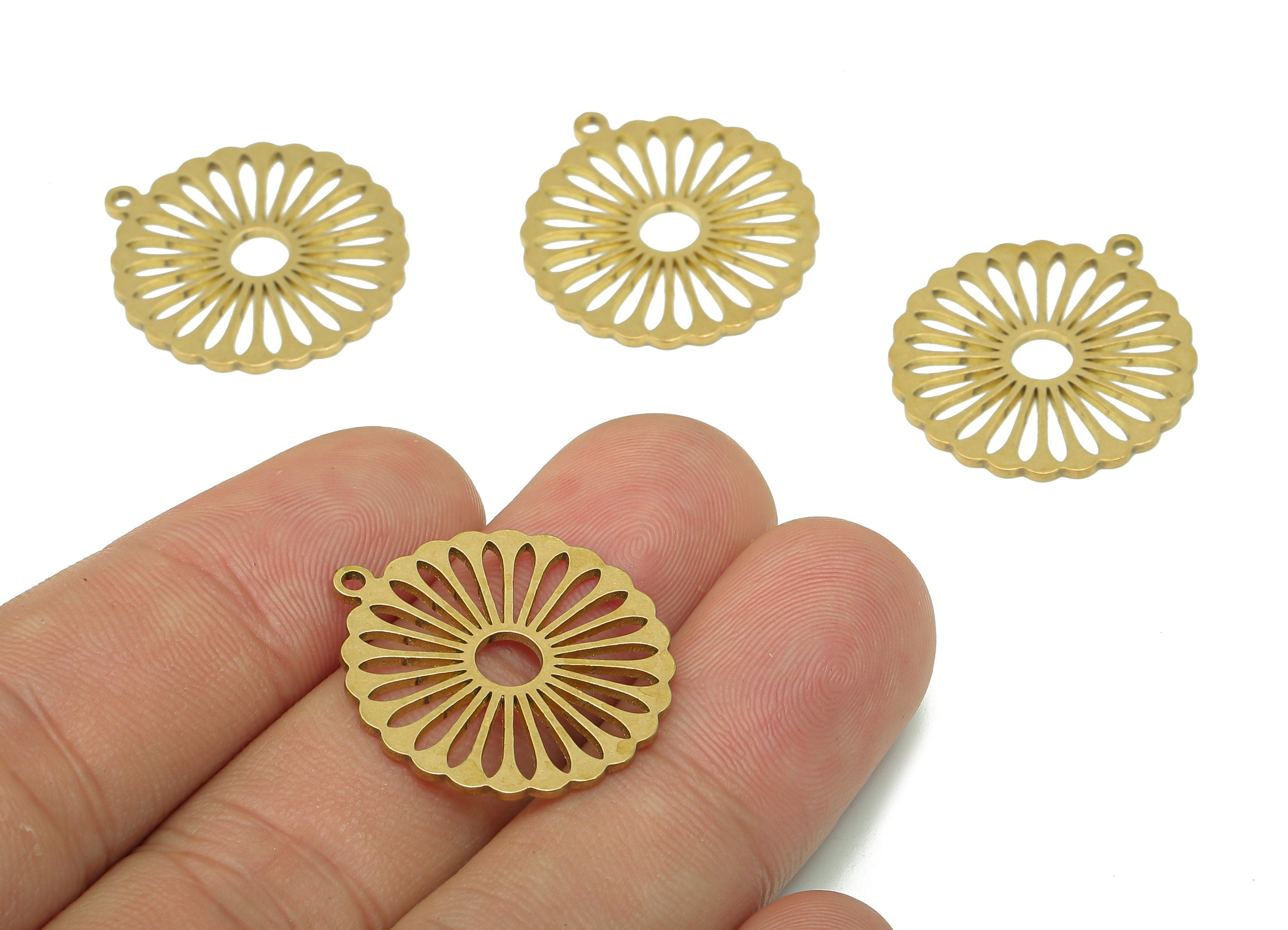 Brass Round Earring Charm - Raw Brass Cutout Earring - Circle Pendant With Loop - Flower Charm For Necklace - 24.93x22.58x0.86mm - PPA5188 - DOMEDBAZAAR