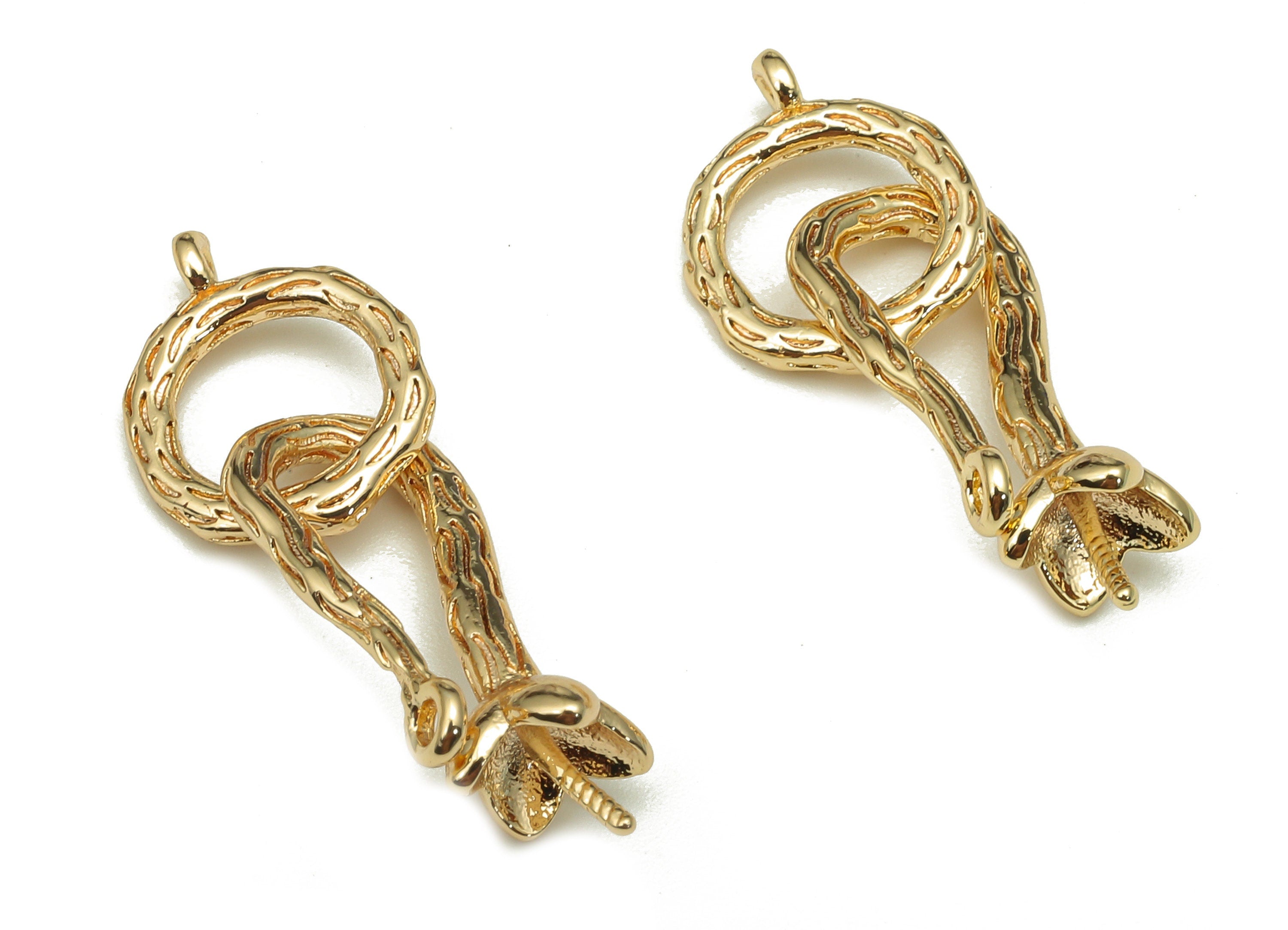 Brass Circle Bracelet Clasp - Connector - Brass Hook Clasp With Loop - Eye Clasp - 18K Real Gold Plating - 26.6x10.5x2.9mm - RGP5250 - DOMEDBAZAAR