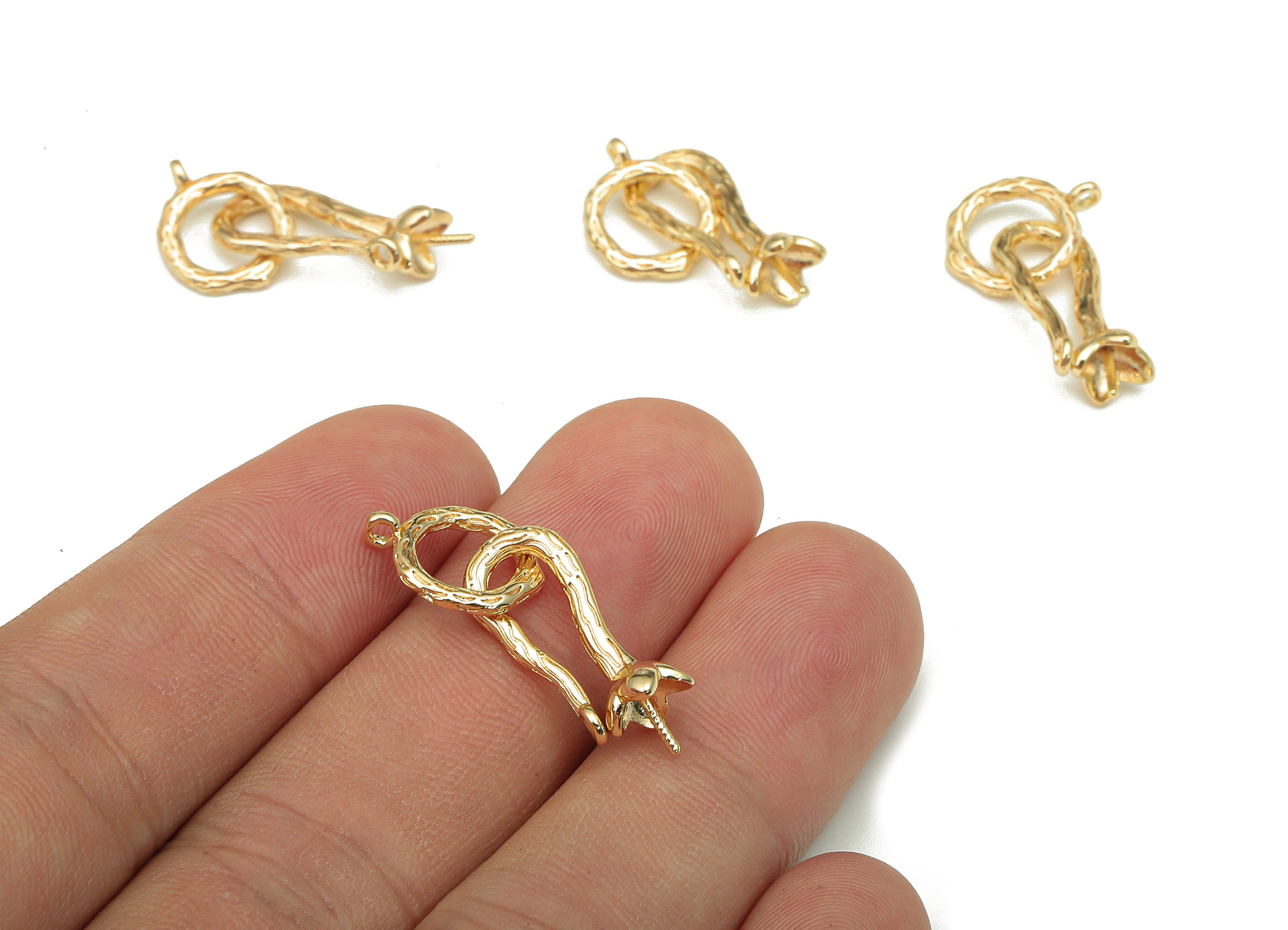 Brass Circle Bracelet Clasp - Connector - Brass Hook Clasp With Loop - Eye Clasp - 18K Real Gold Plating - 26.6x10.5x2.9mm - RGP5250 - DOMEDBAZAAR