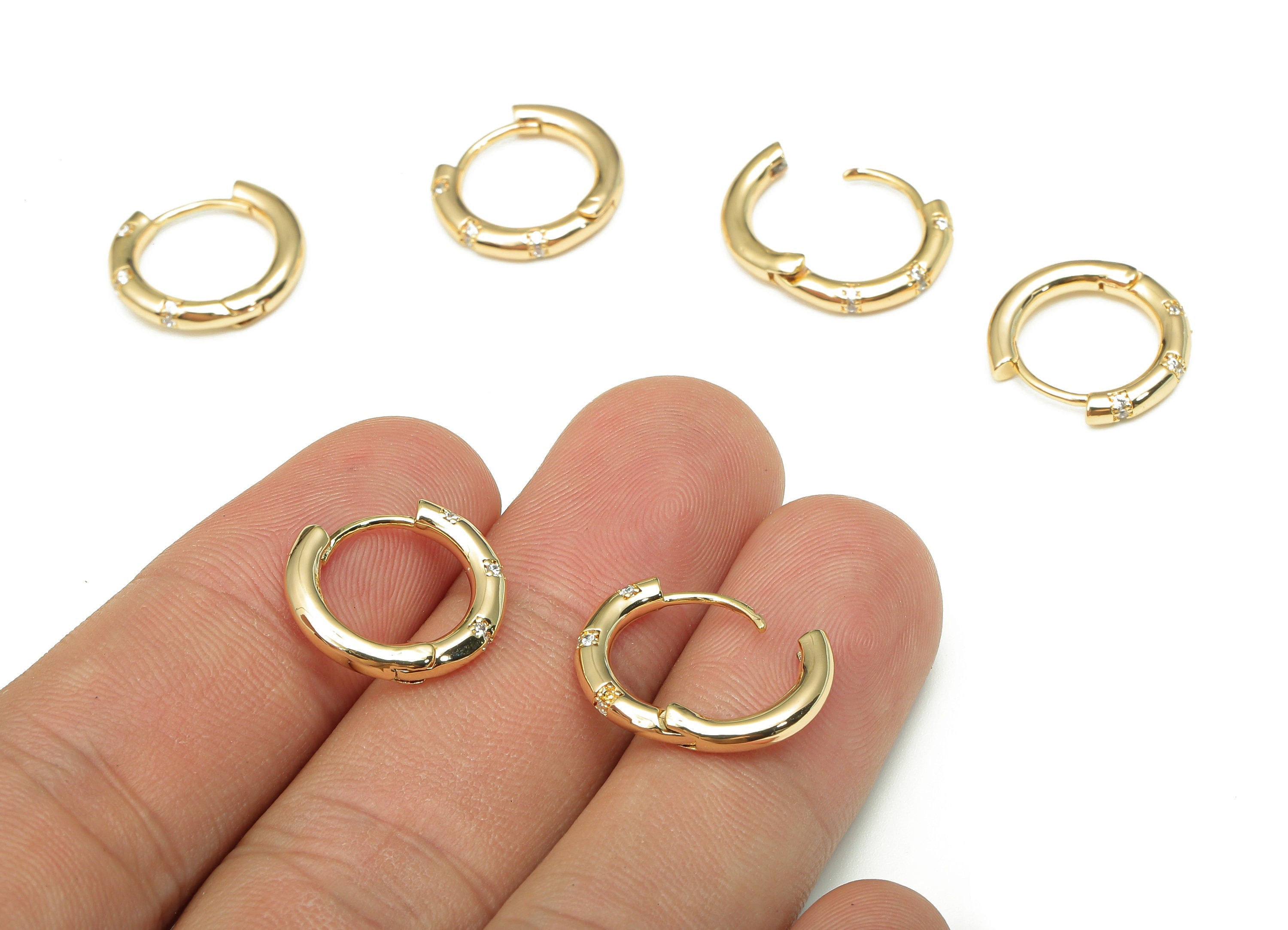 Brass Round Huggie Earring Clasp - Thick Huggie Hoop Earring - Circle Hoop With Zircons - 18K Real Gold Plating - 15.8x15.8x2.5mm - RGP5252 - DOMEDBAZAAR