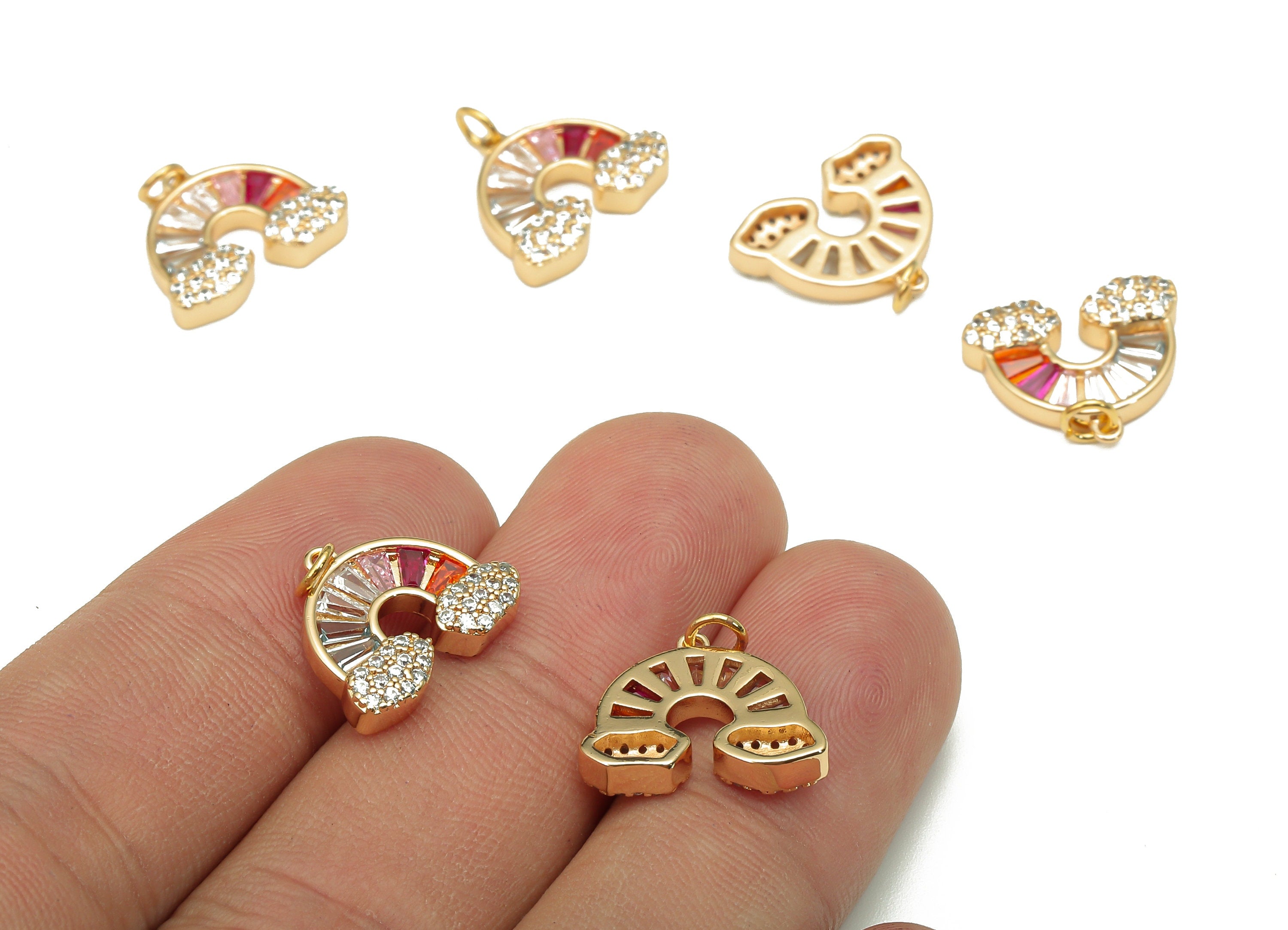 Brass Rainbow Earring Charm - Zircon Paved Cloud Pendant - For Necklace - For Bracelet - 18K Real Gold Plating - 15.4x14.1x4mm - RGP5256 - DOMEDBAZAAR