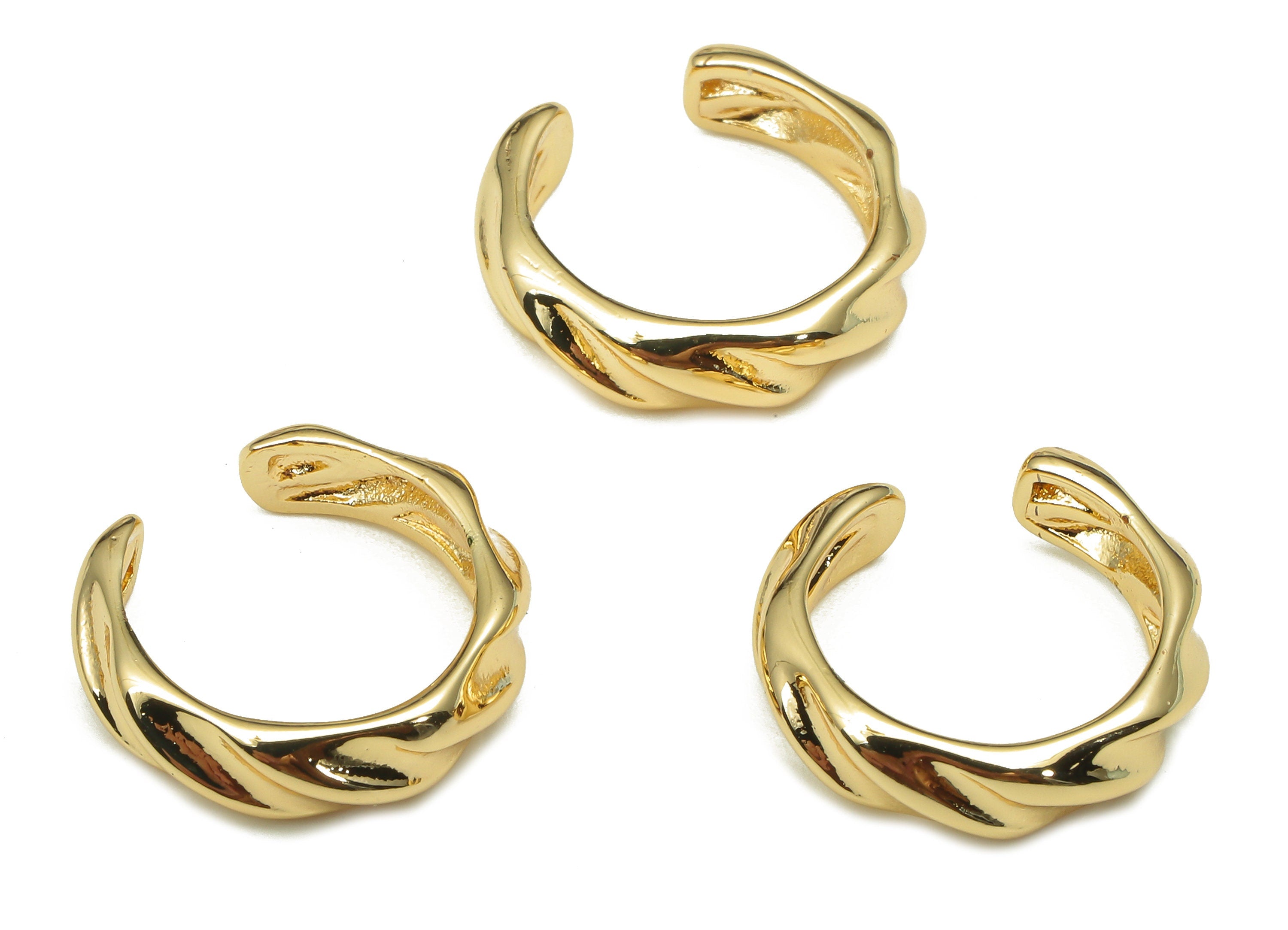 Brass Twisted Open Round Ring - Open Circle Wide Hoop Ring - Gold Wide Hoop - 18K Real Gold Plating - 14.9x14.9x1.8mm - RGP5257 - DOMEDBAZAAR
