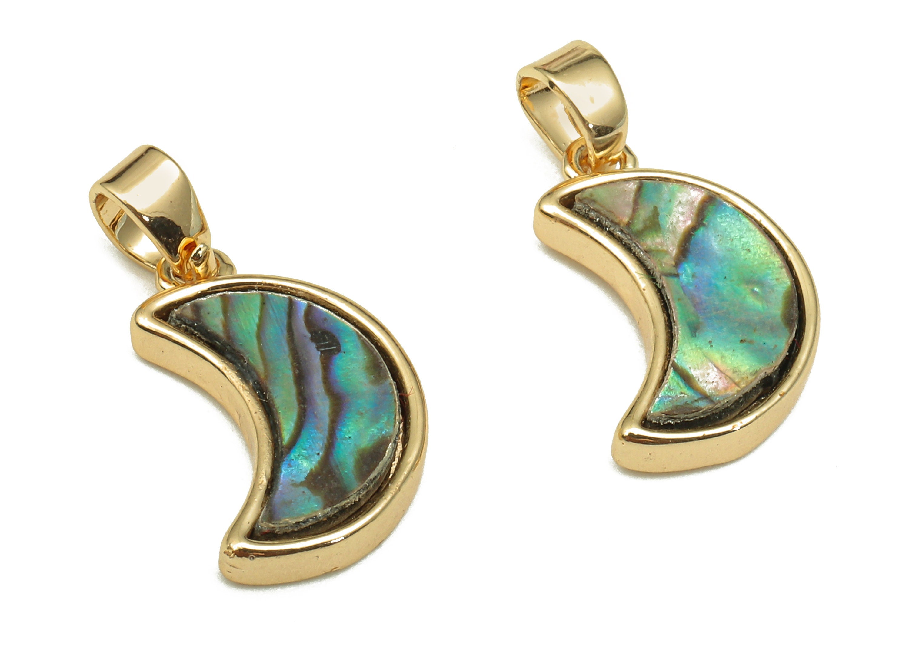 Brass Crescent Pendant - Abalone Shell Mini Moon Charm - Pendant For Necklace - 18K Real Gold Plating Charm - 18.6x9.3x2.4mm - RGP5258 - DOMEDBAZAAR
