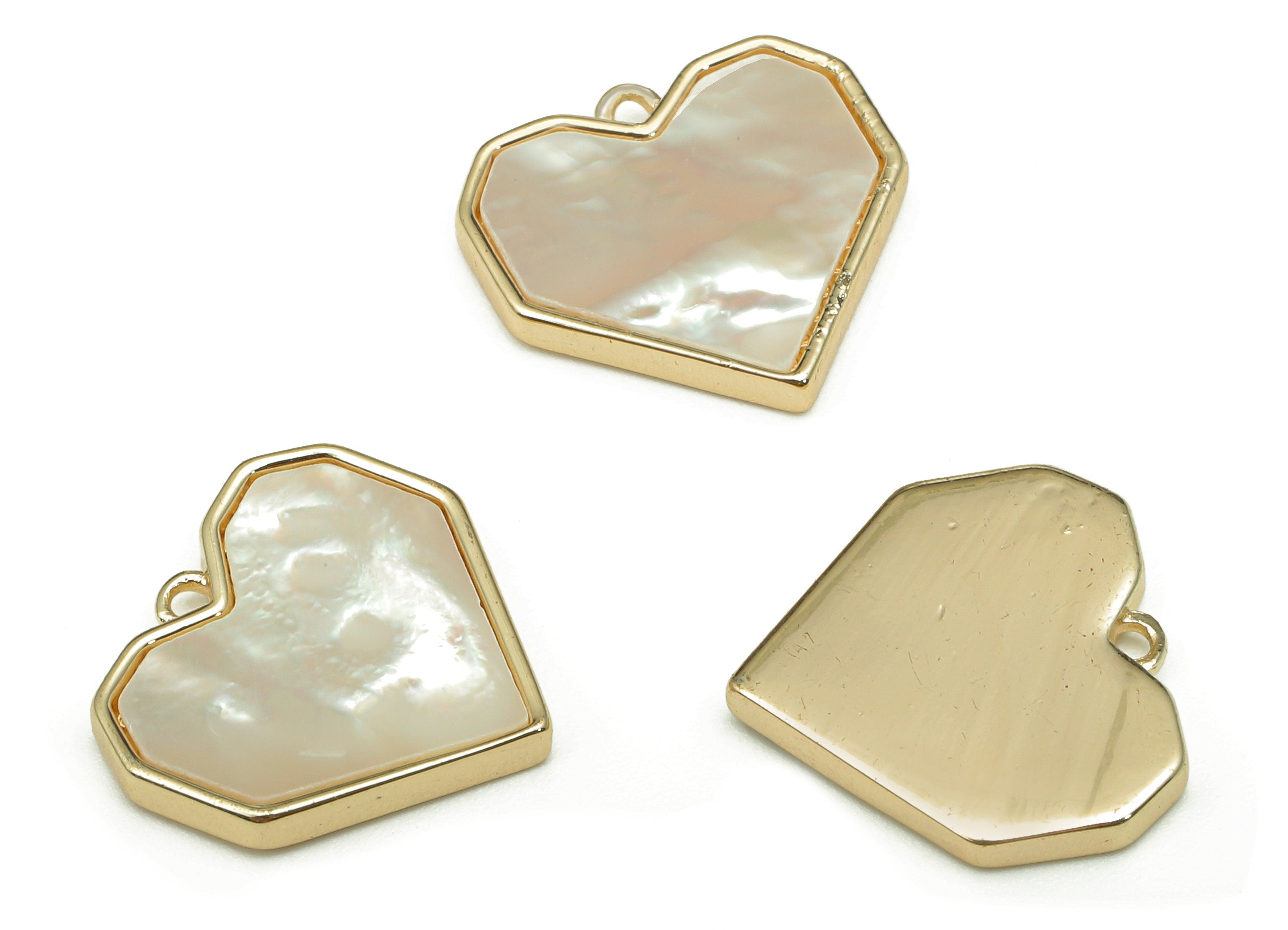 Brass Heart Pendant - MOP Shell Earring With Loop - Mother of Pearl For Necklace - 18K Real Gold Plating Charm - 14.1x13.7x1.8mm - RGP5260 - DOMEDBAZAAR