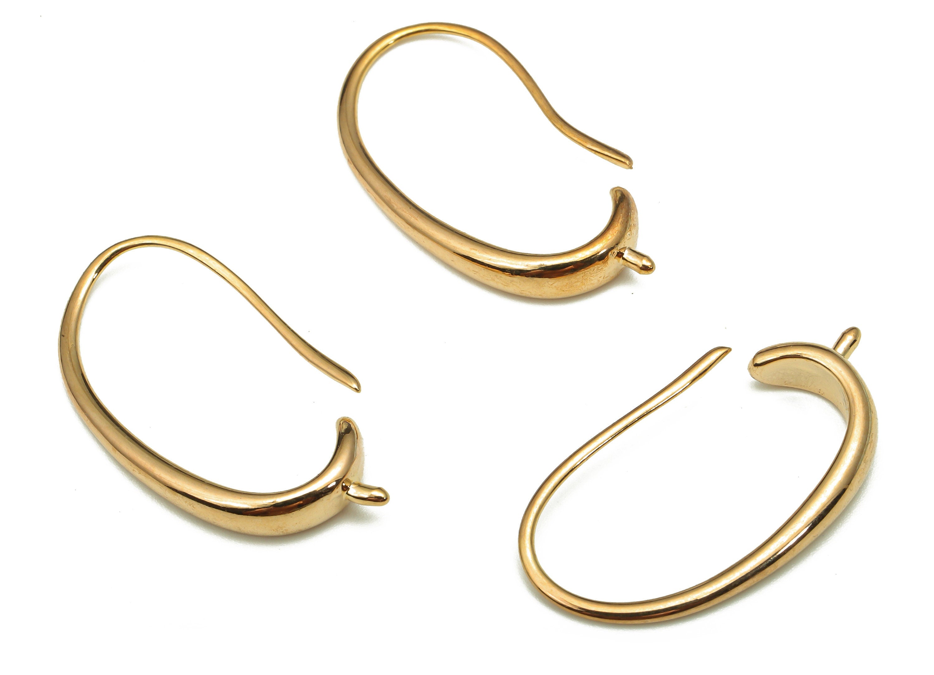Brass Oval Earring Wire - Gold Oval Earring Hooks - 18K Real Gold Plating - For Pearl - Jewelry Making Supplies - 26.2x11.03x3.7mm - RGP5261 - DOMEDBAZAAR