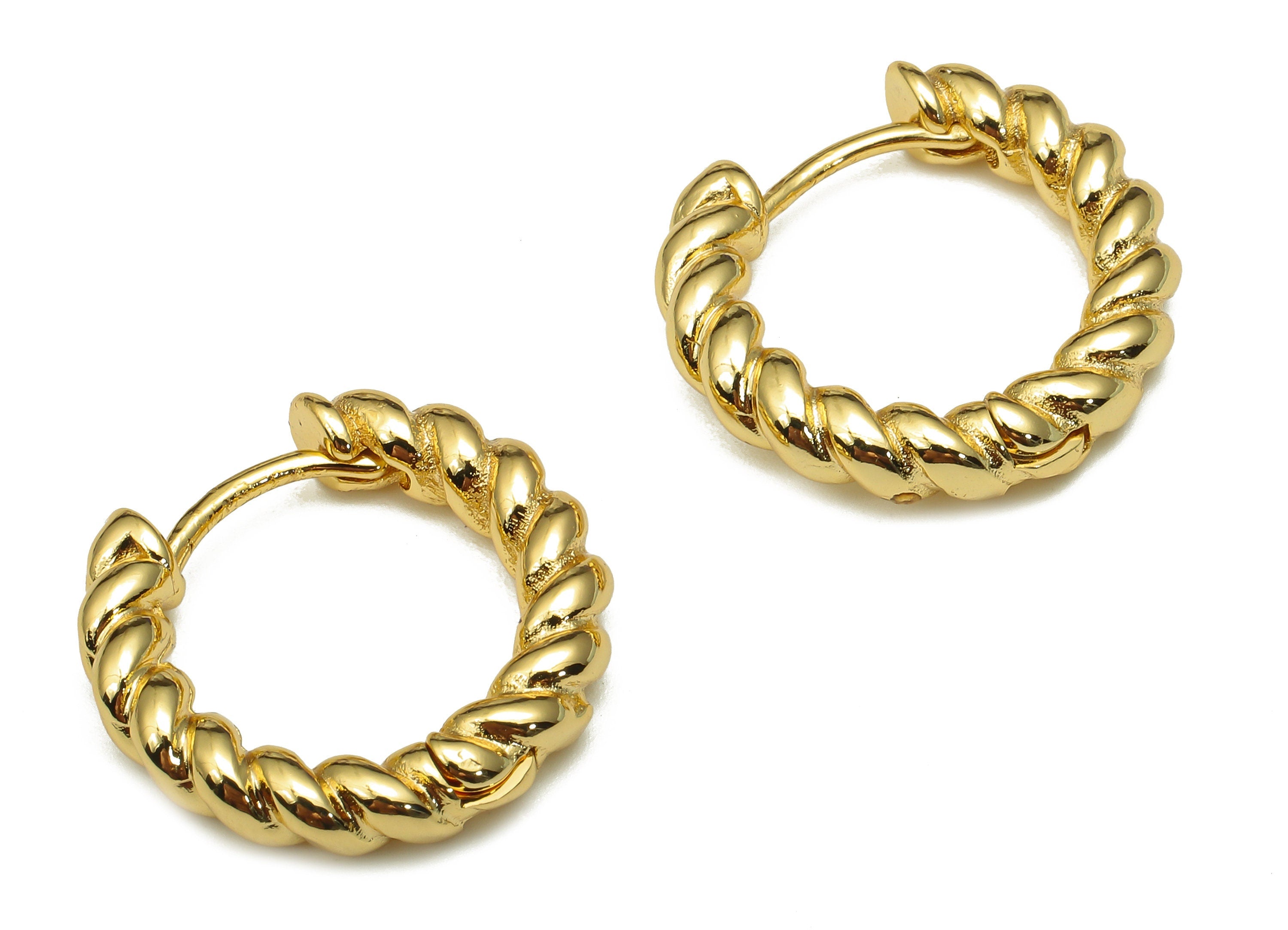 Brass Twisted Round Earring Clasp - Gold Circle Hoop Earring - Twisted Hoop Clasp - 18K Real Gold Plating Charm - 21.7x21.7x4.2mm - RGP5262 - DOMEDBAZAAR