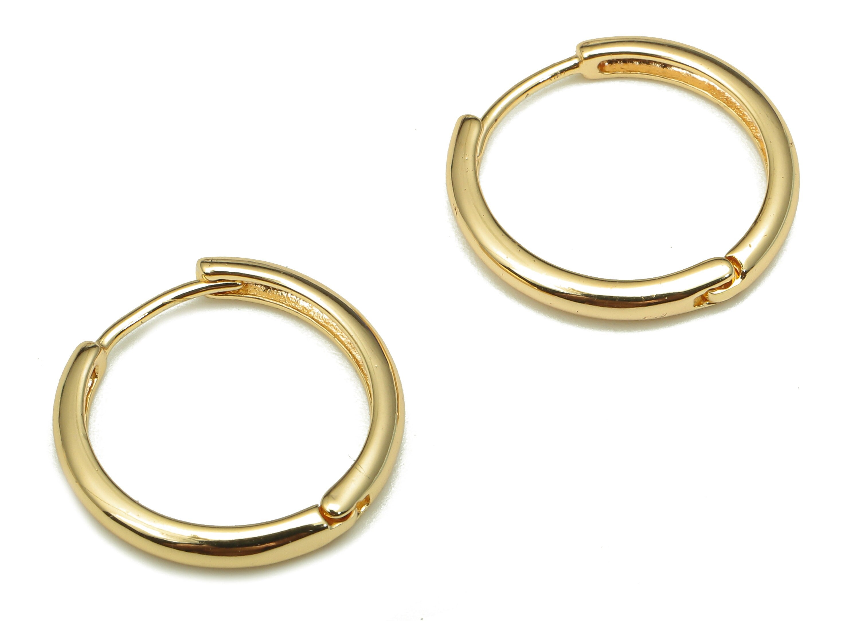 Brass Round Earring Clasp - Gold Circle Huggie Earring - Huggie Hoop Earring - 18k Real Gold Plating Hoop - 16.9x16.9x2.3mm - RGP5264 - DOMEDBAZAAR
