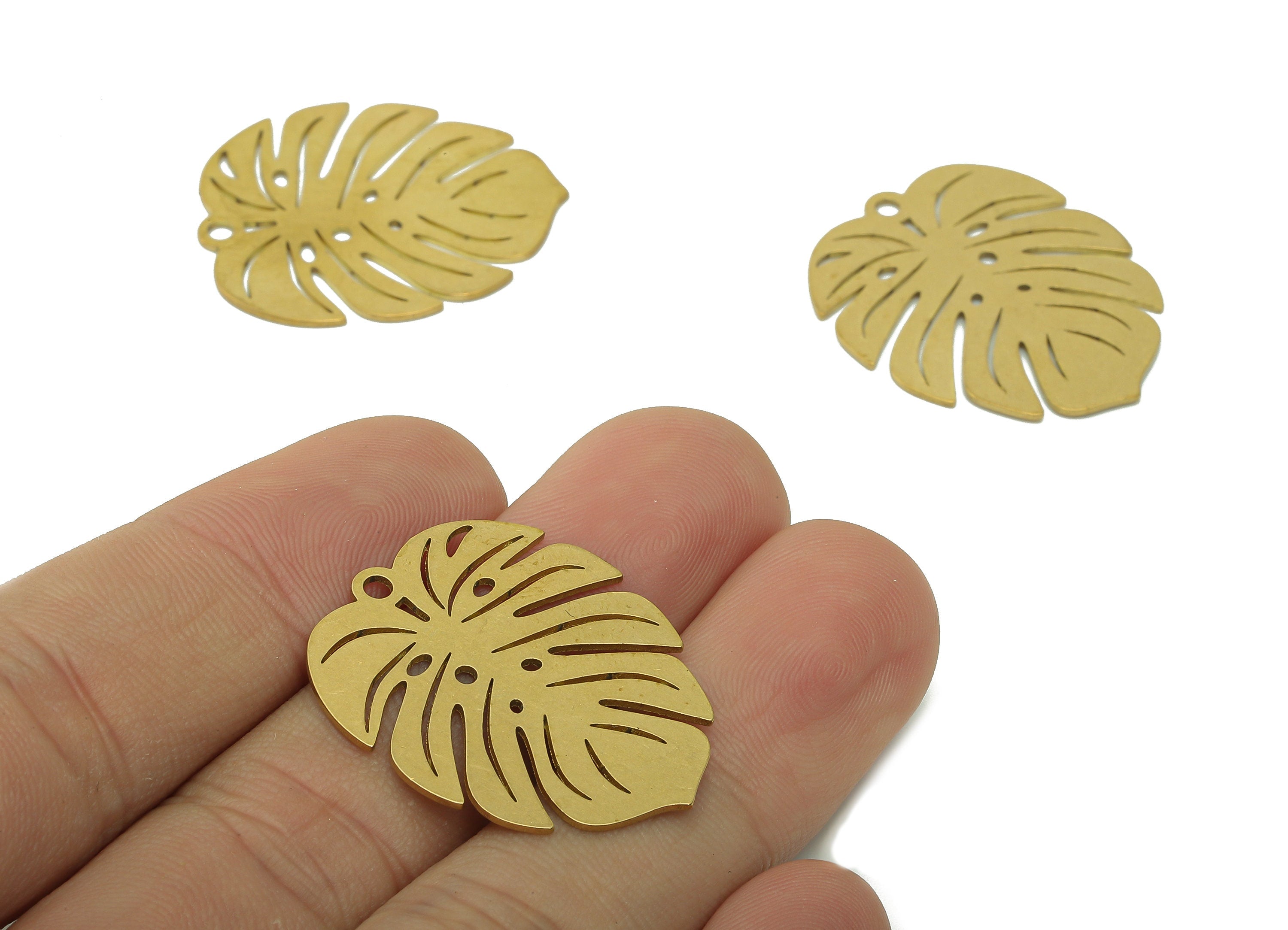 Brass Monstera Earring Charms - Raw Brass Leaf Earrings - Leaves Pendant With Loop - Botanical Charm - 29.6x24.8x0.63mm - PPA5674 - DOMEDBAZAAR