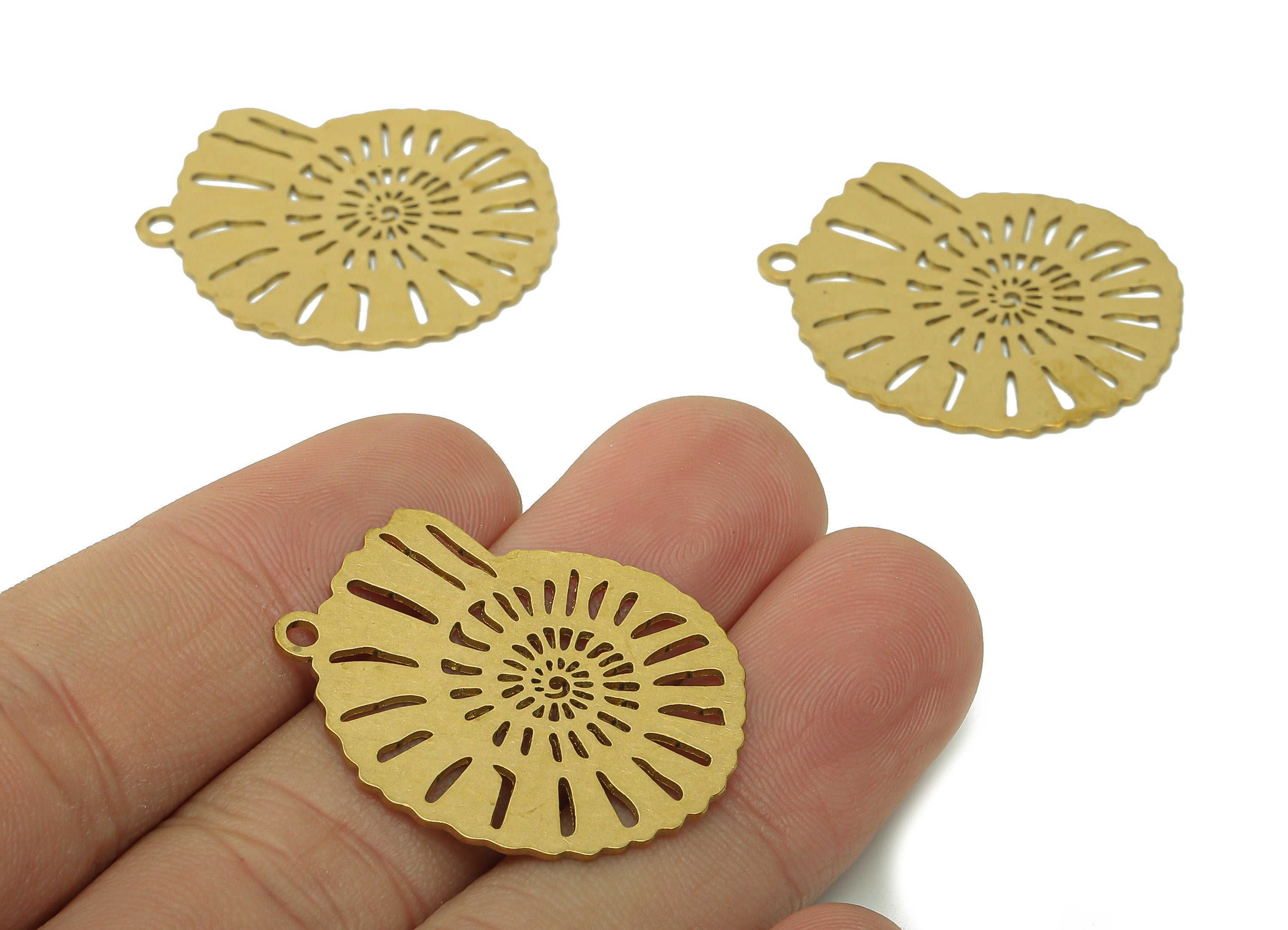 Brass Geometric Spiral Earring Charm - Raw Brass Swirl Earring - Snail Pendant With Loop - Ocean Charm For Necklace - 32x26.2x0.7mm -PPA5758 - DOMEDBAZAAR