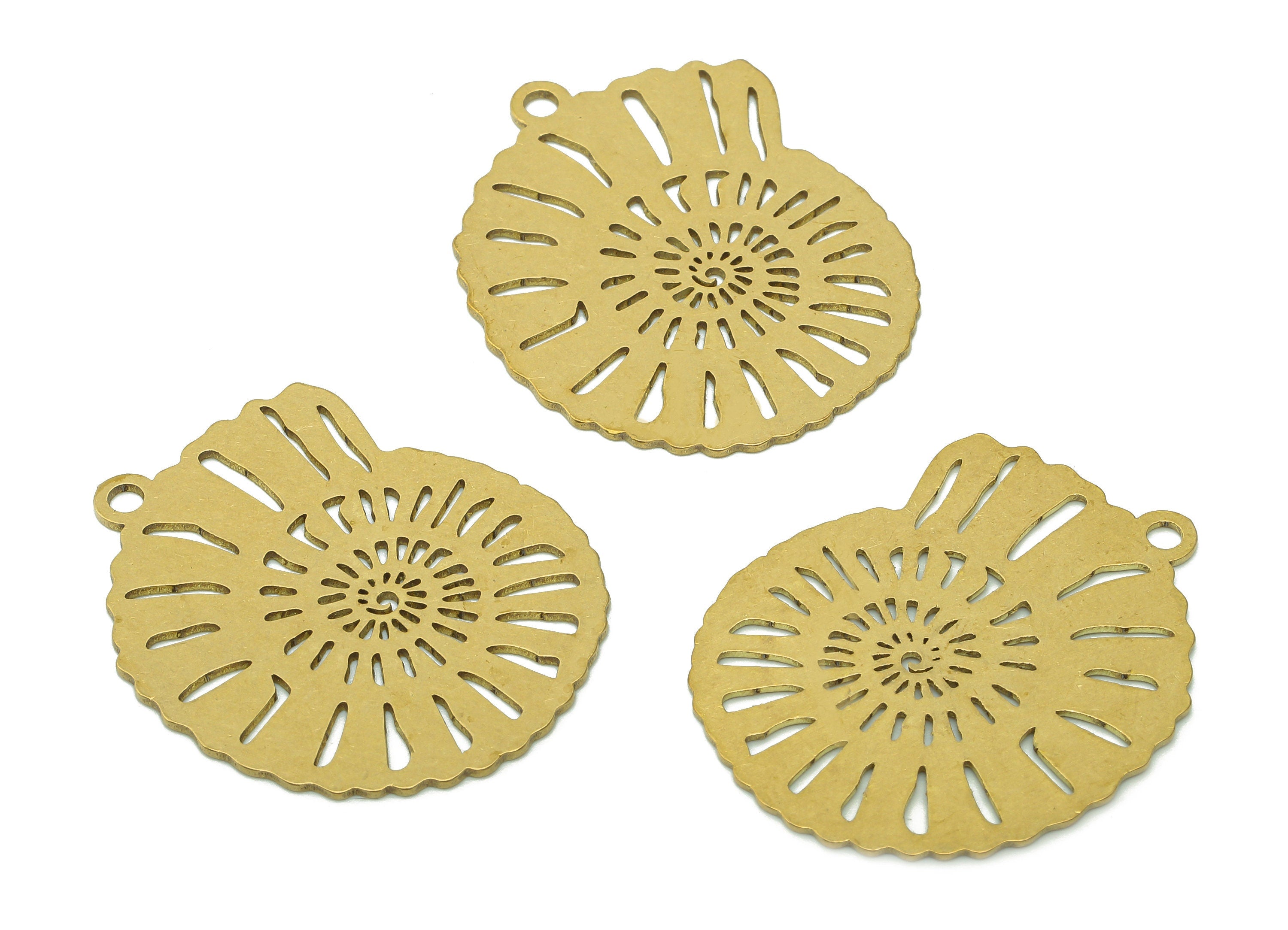 Brass Geometric Spiral Earring Charm - Raw Brass Swirl Earring - Snail Pendant With Loop - Ocean Charm For Necklace - 32x26.2x0.7mm -PPA5758 - DOMEDBAZAAR