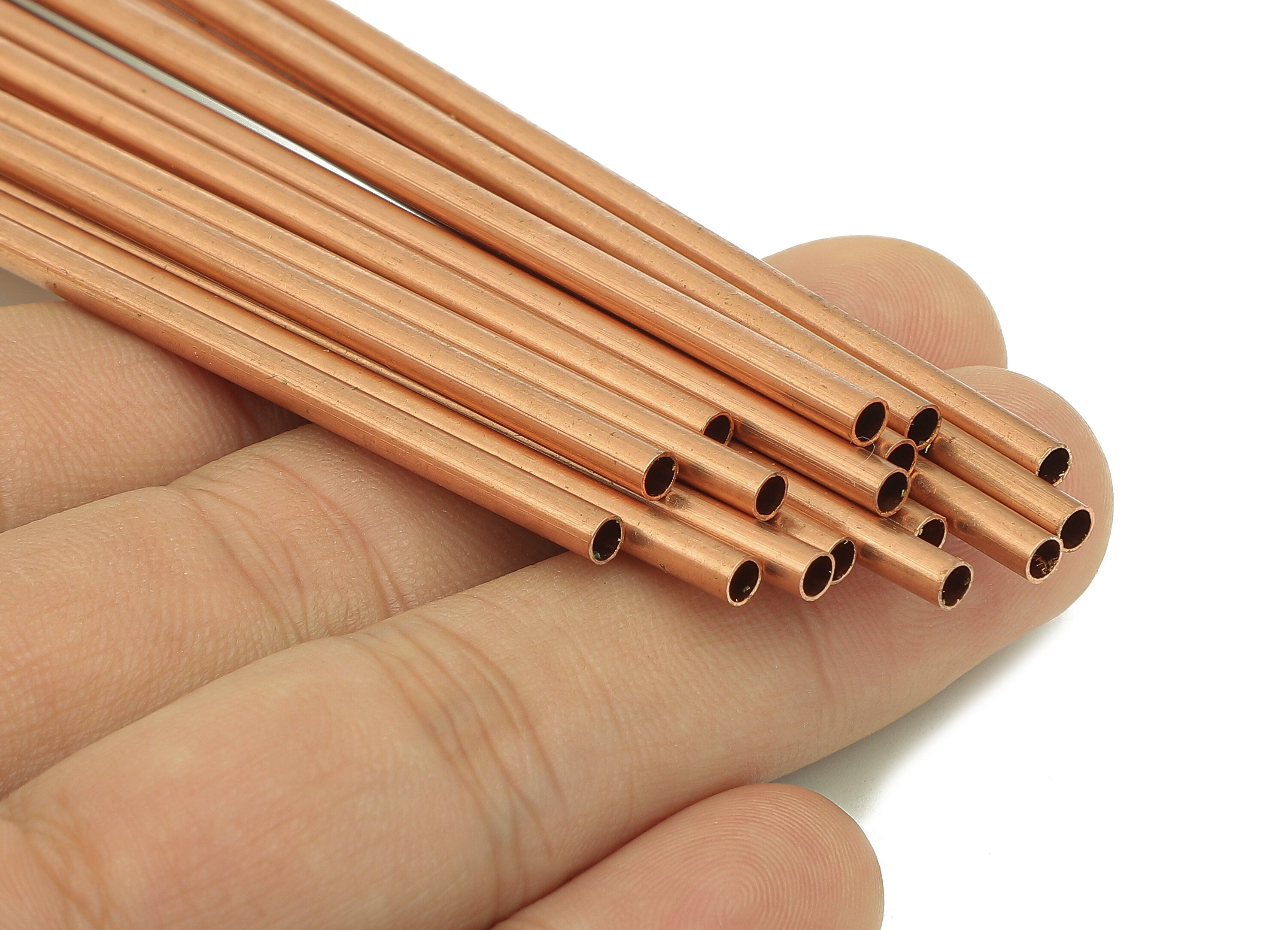 Copper Himmeli Tubes - Raw Copper Round Himmeli DIY Tube Beads - Circle Pipes for Geometric - For Air Plants - 3x0.2x170mm - PP8146-170 - DOMEDBAZAAR