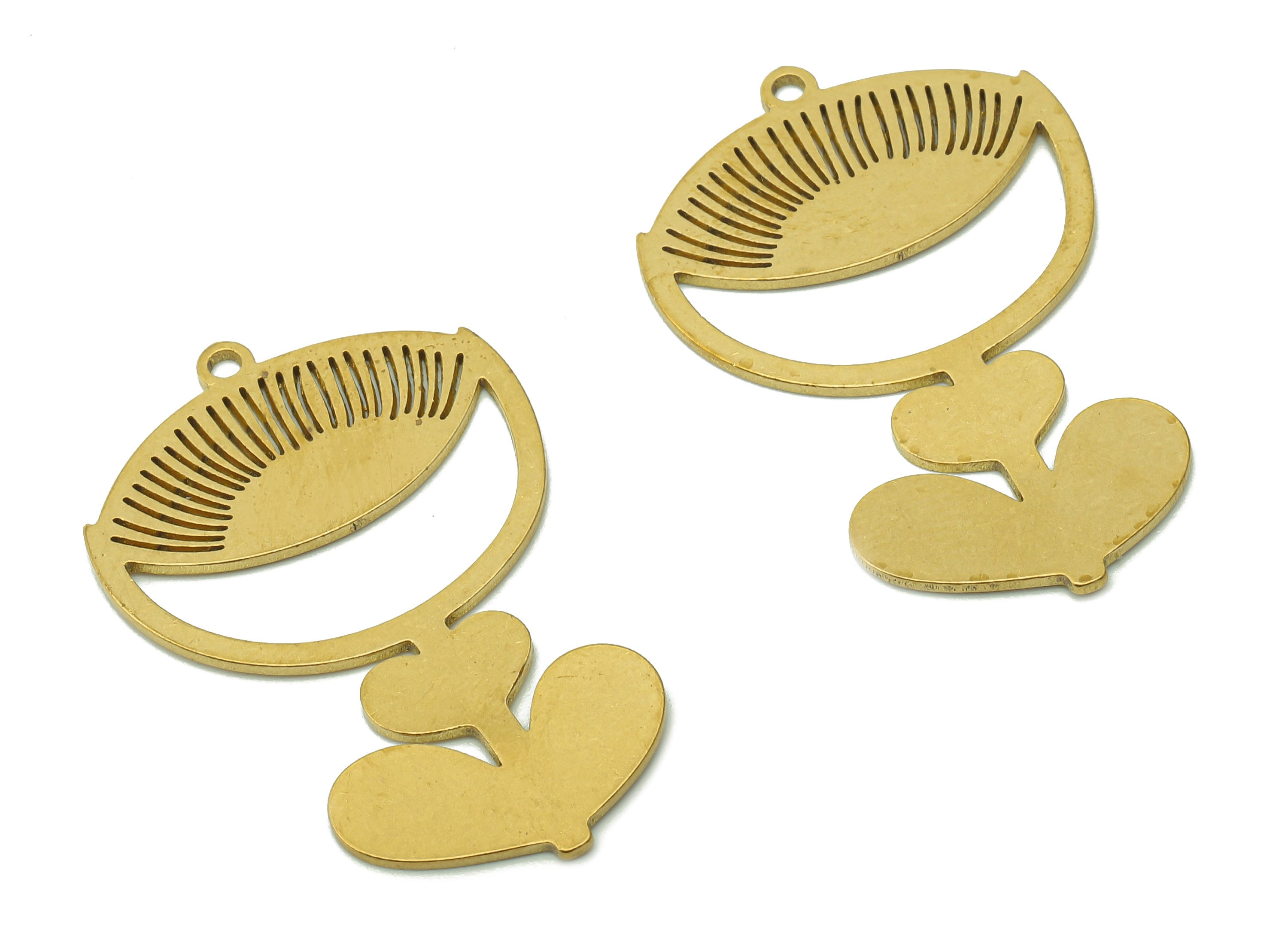 Brass Flower Earring Charms - Raw Brass Hollow Crescent Earring - Pendant With Loop - Botanical Charm For Necklace - 35.9x23x0.8mm - PPA5788 - DOMEDBAZAAR