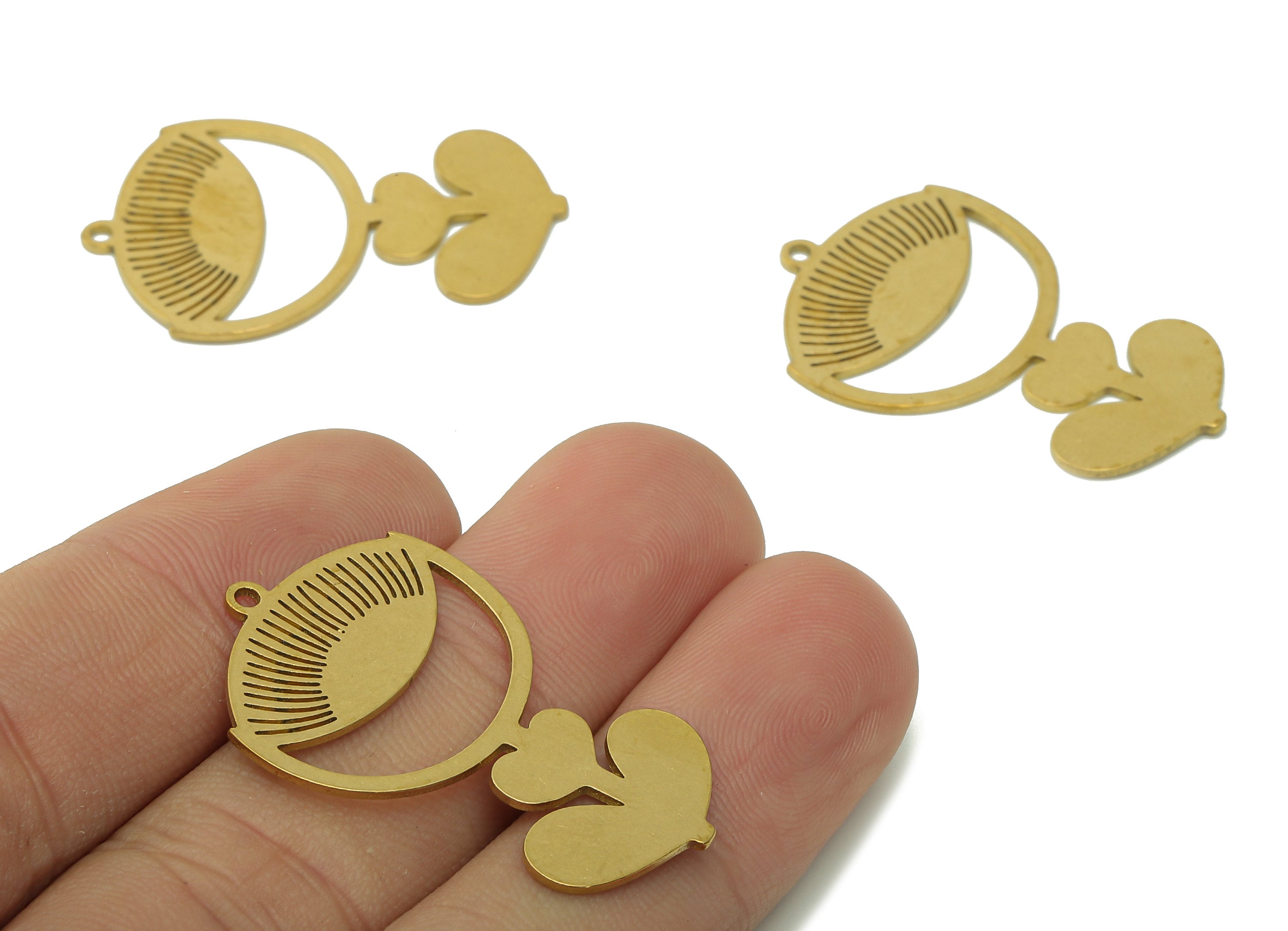 Brass Flower Earring Charms - Raw Brass Hollow Crescent Earring - Pendant With Loop - Botanical Charm For Necklace - 35.9x23x0.8mm - PPA5788 - DOMEDBAZAAR