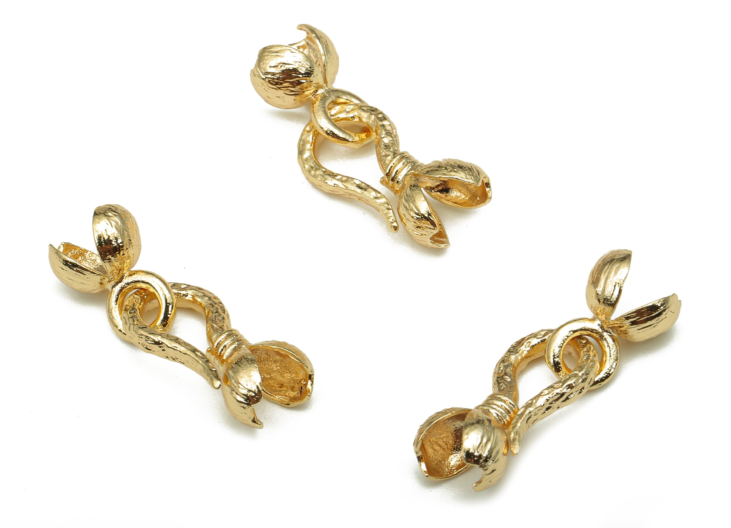 Brass Flower Hook Bracelet Clasp - Gold Flower Hook Clasp - Brass Hook - Eye Clasp - 18K Real Gold Plated Brass - 16.2x11.5x3.2mm - RGP5280 - DOMEDBAZAAR