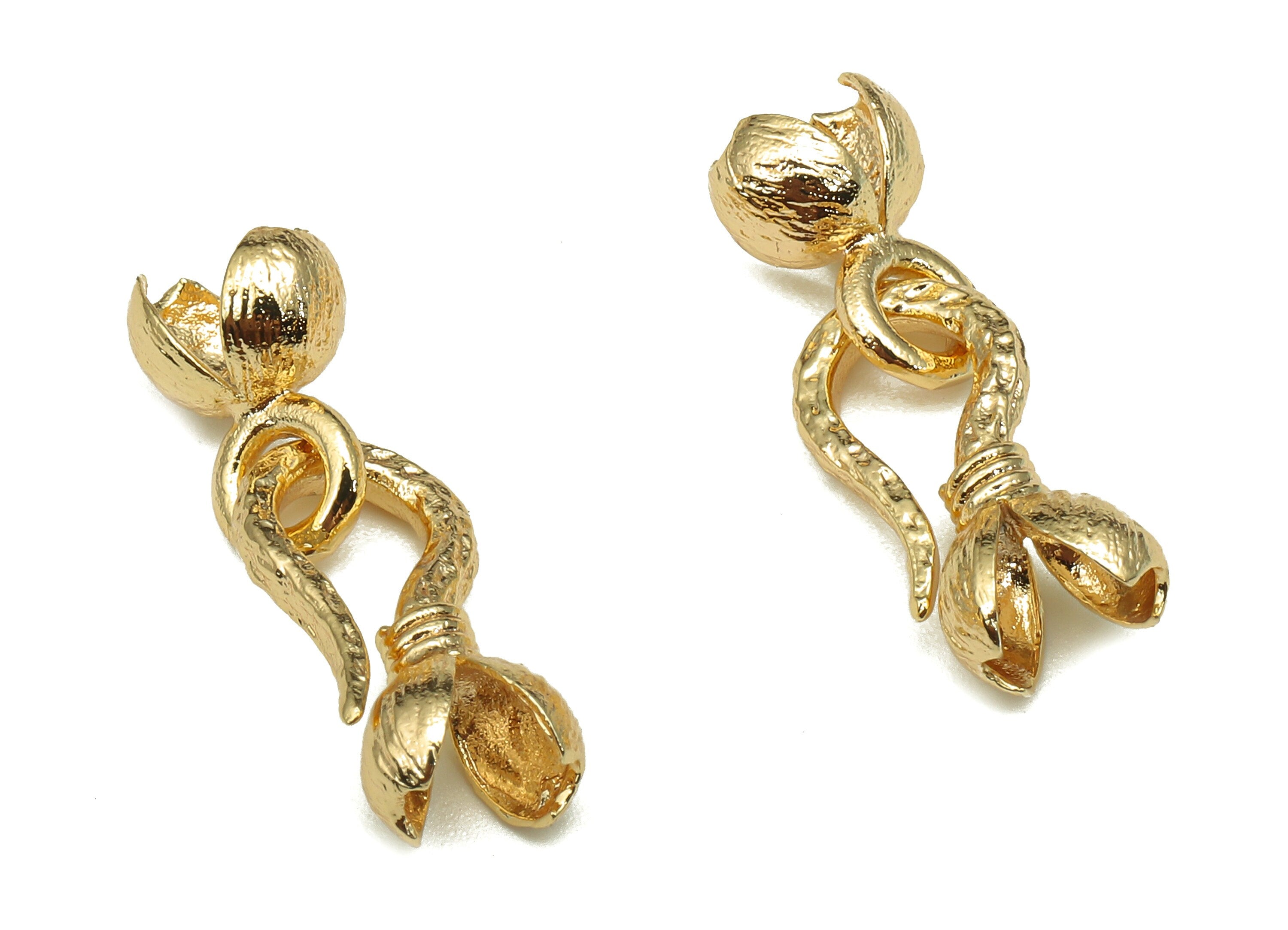 Brass Flower Hook Bracelet Clasp - Gold Flower Hook Clasp - Brass Hook - Eye Clasp - 18K Real Gold Plated Brass - 16.2x11.5x3.2mm - RGP5280 - DOMEDBAZAAR