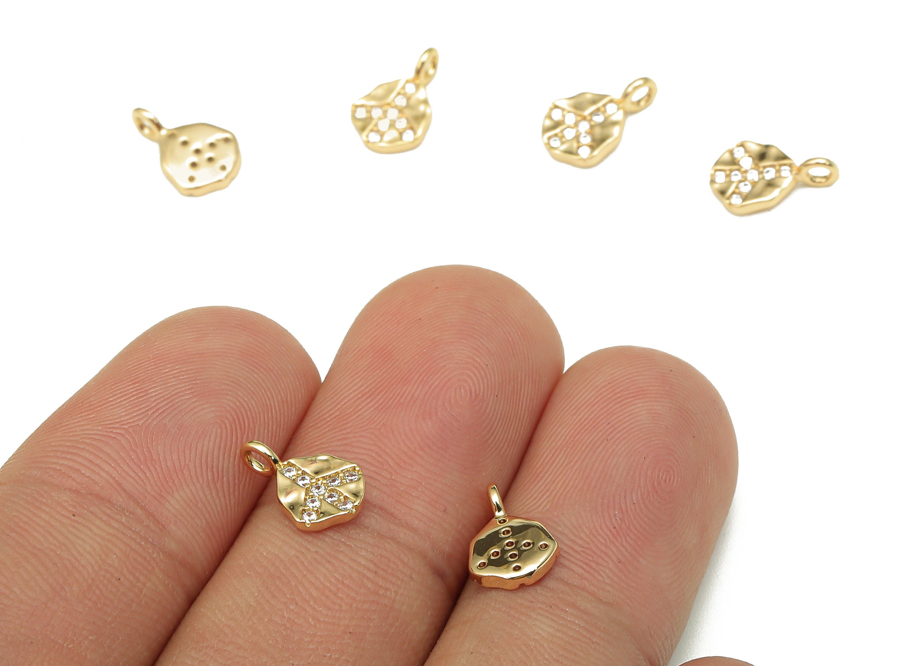 Brass Mini Leaf Earring Charm - Gold Mini Leaves Earring With Zircon - Pendant With Loop - 18K Real Gold Plating - 10.2x6.5x1.4mm - RGP5281 - DOMEDBAZAAR