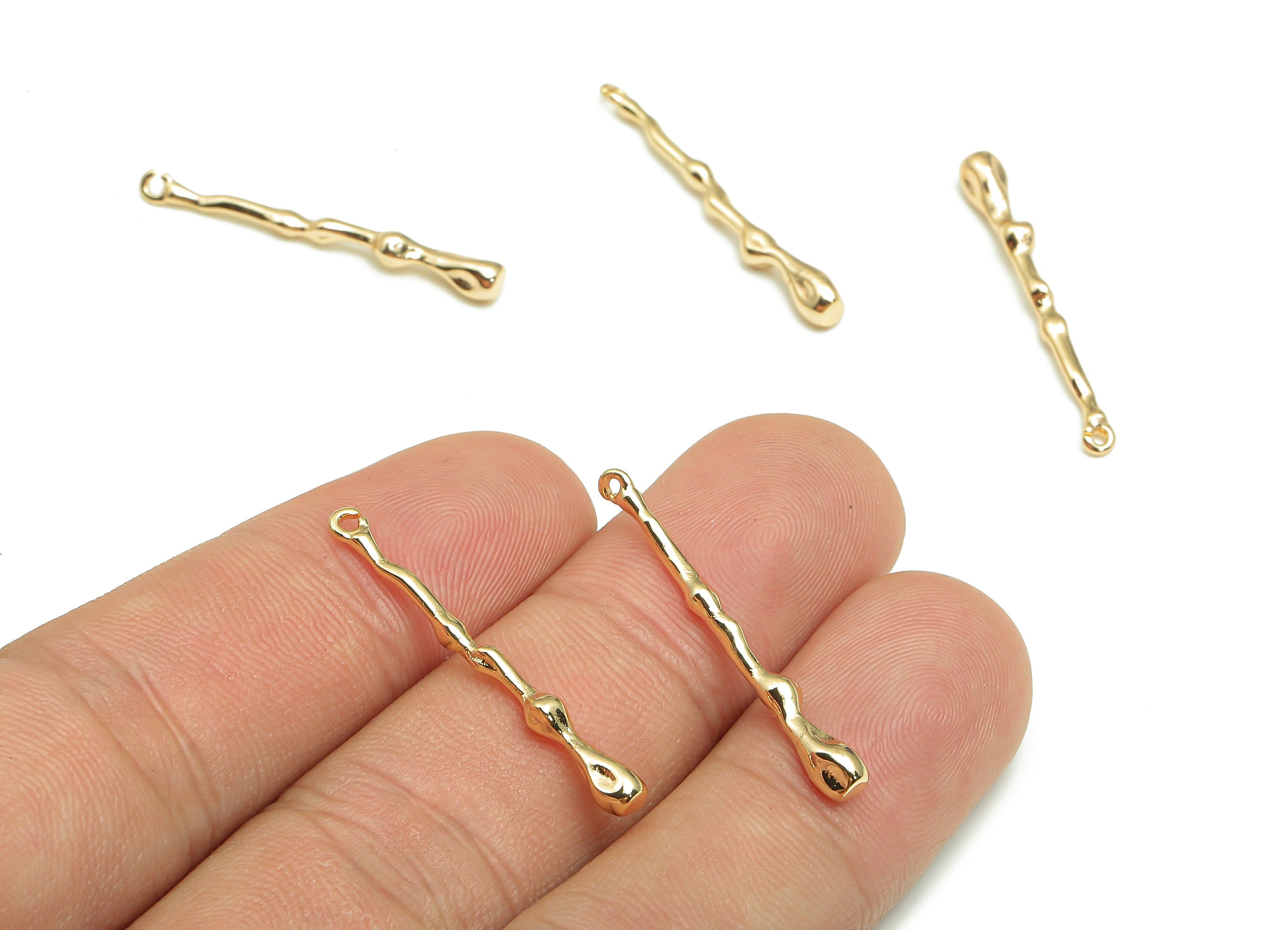 Brass Stick Earring Charm - Gold Textured Stick Earring - Stick Pendant With Loop - 18K Real Gold Plating - 29.8x2.8x2.5mm - RGP5286 - DOMEDBAZAAR