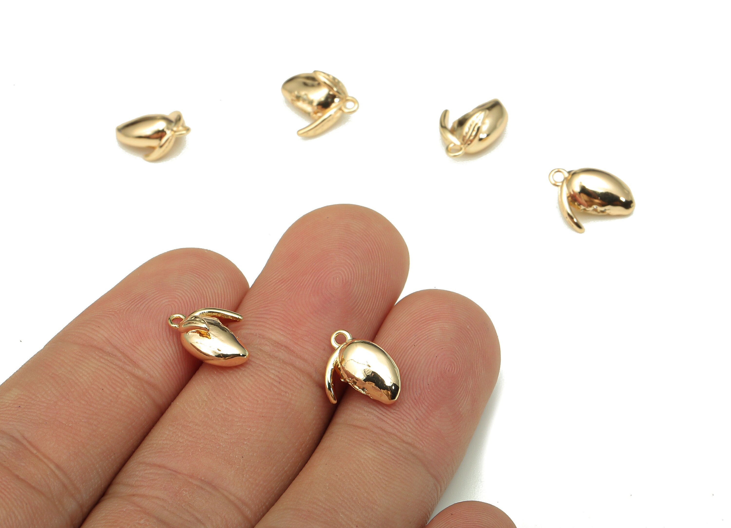 Brass Mini Mango Earring Charm - Zircon Mini Fruit Earring - Small Mango Pendant With Loop - 18K Real Gold Plating - 12x8.9x4.5mm - RGP5288 - DOMEDBAZAAR
