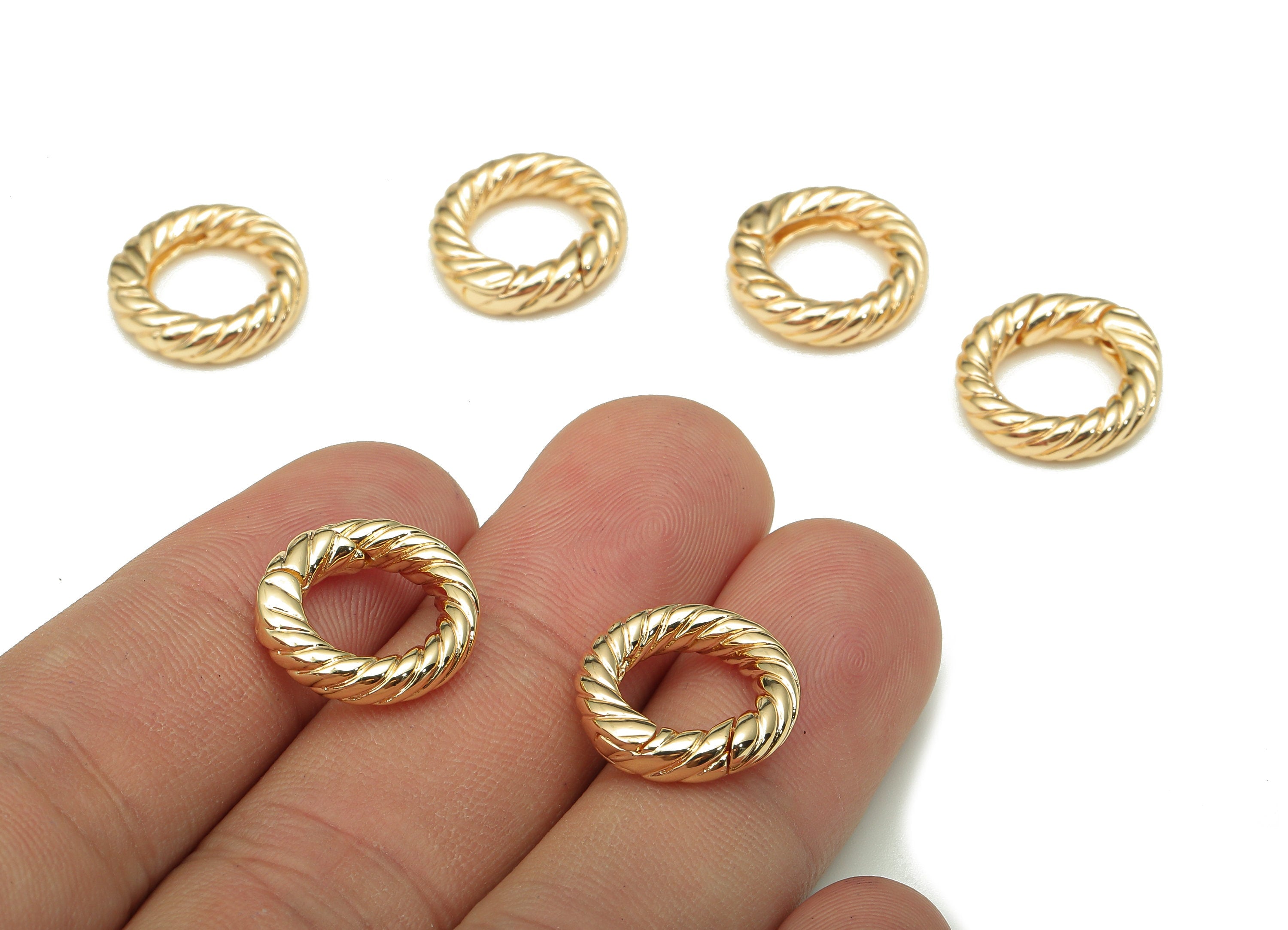 Brass Twisted Round Earring Clasp - Gold Circle Hoop Earring - Twisted Hoop Clasp - 18K Real Gold Plating Charm - 15x15x3.7mm - RGP5298 - DOMEDBAZAAR