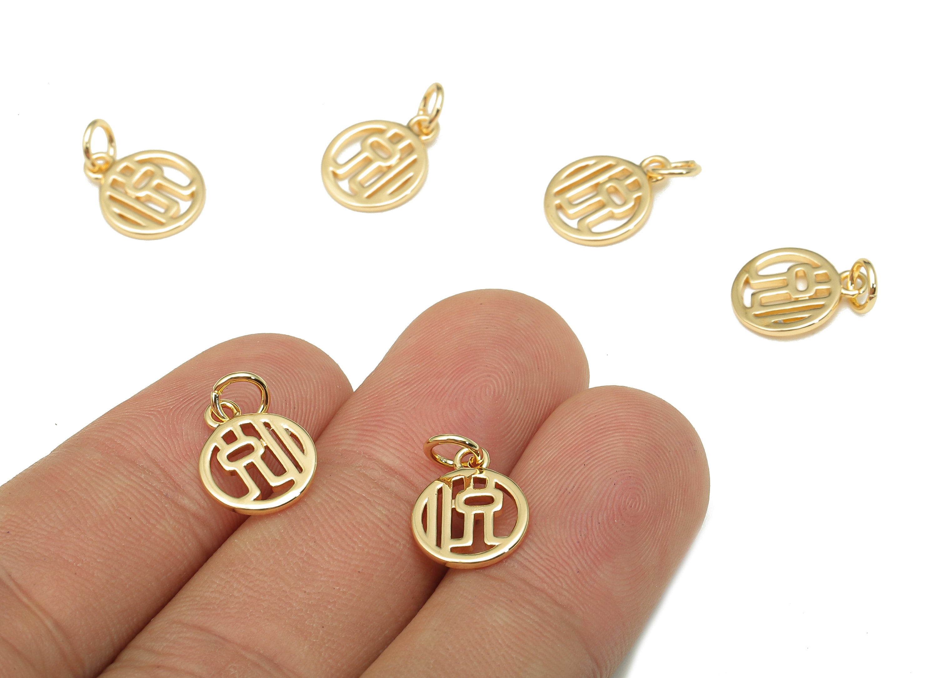 Brass Round Earring Charm - Gold Mini Circle Earring - Word Pendant With Loop - Bracelet Charm - 18K Real Gold Plating -15.1x9.9x1mm-RGP5302 - DOMEDBAZAAR