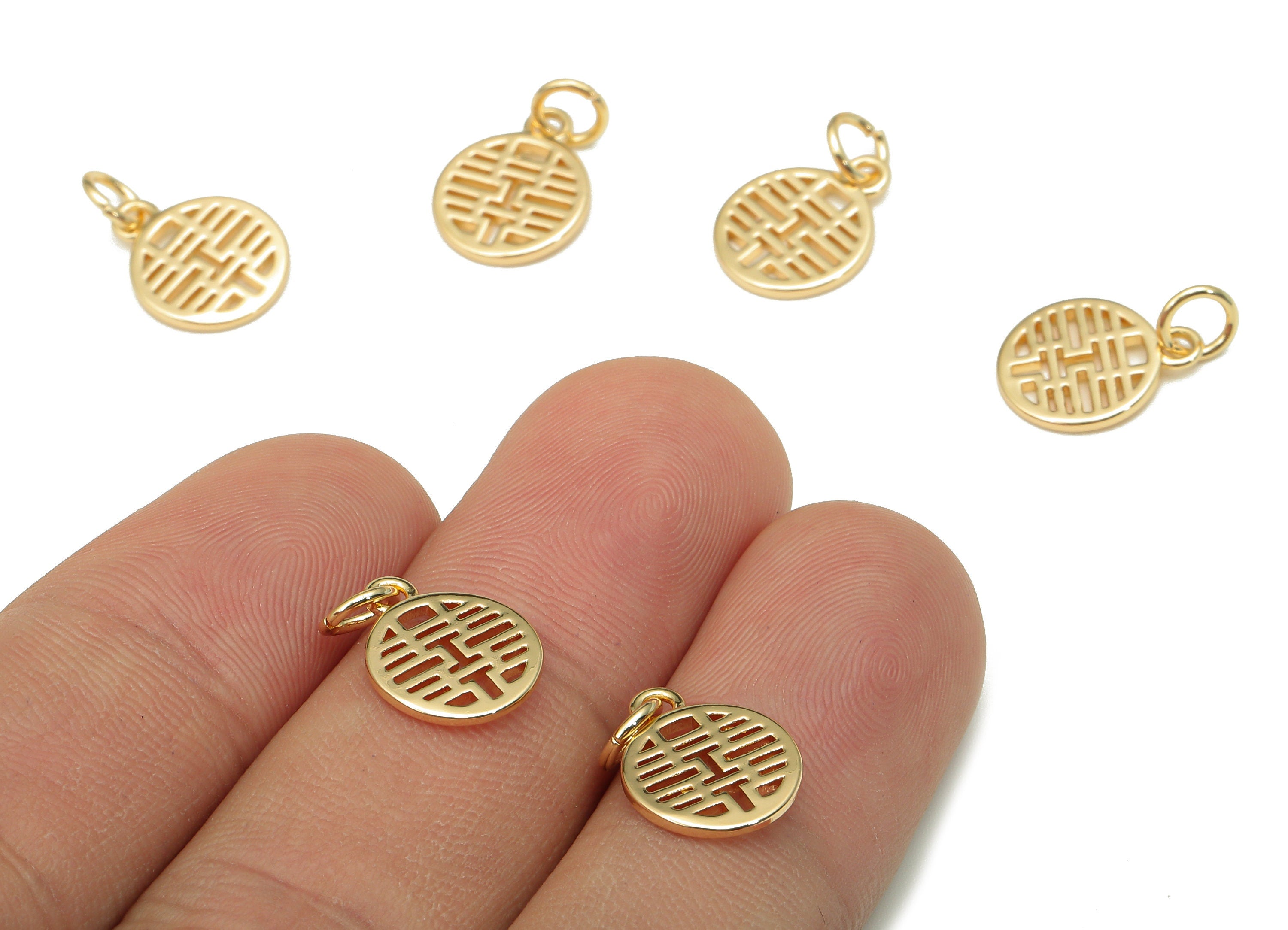 Brass Round Earring Charm - Gold Mini Circle Earring - Word Pendant With Loop - Bracelet Charm - 18K Real Gold Plating -15.1x9.9x1mm-RGP5303 - DOMEDBAZAAR
