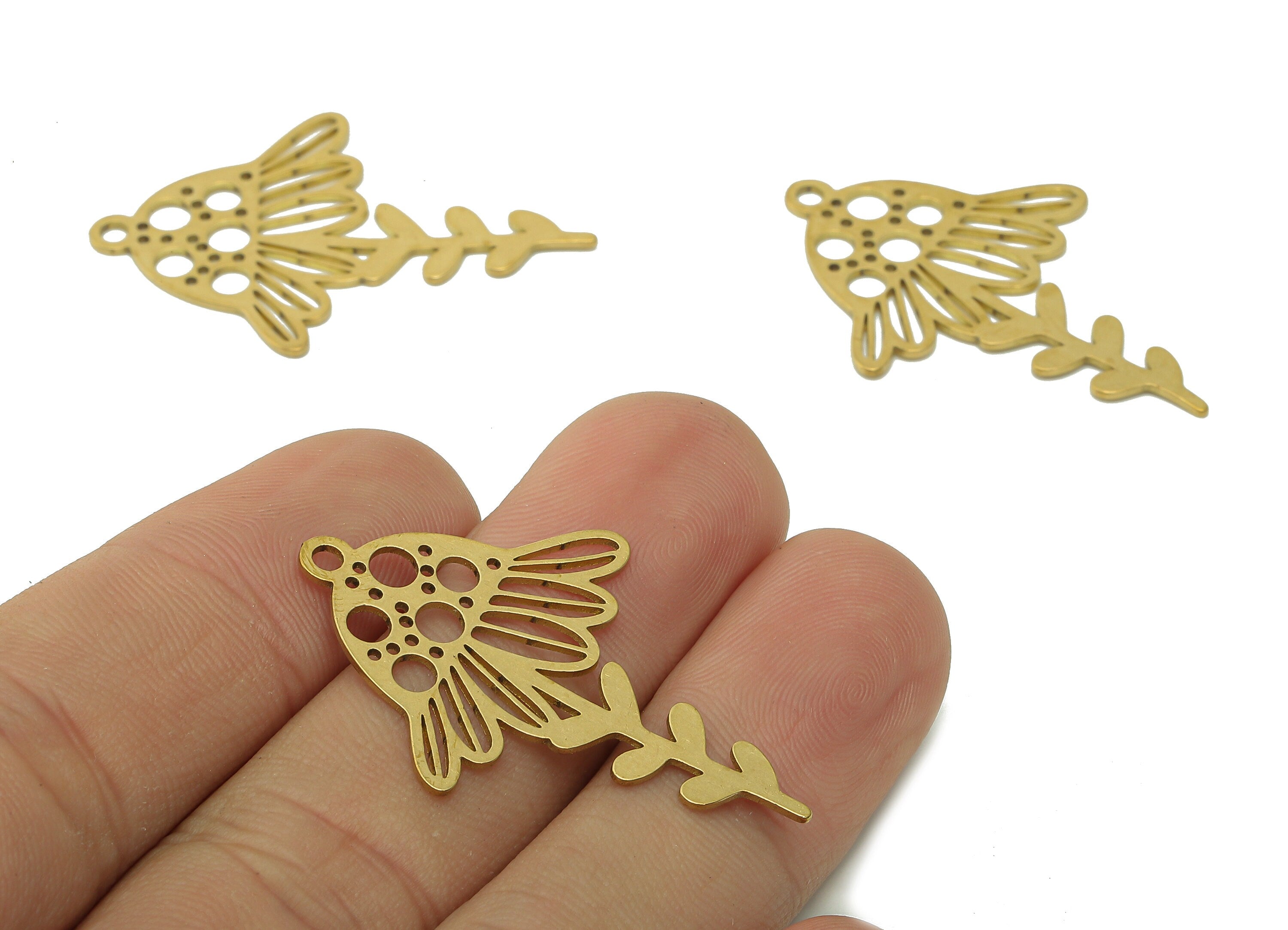 Brass Flower Charms - Raw Brass Cutout Earring - Botanical Pendant With Loop - Leaf Charm For Necklace - 37.8x25.6x0.7mm - PPA5790 - DOMEDBAZAAR
