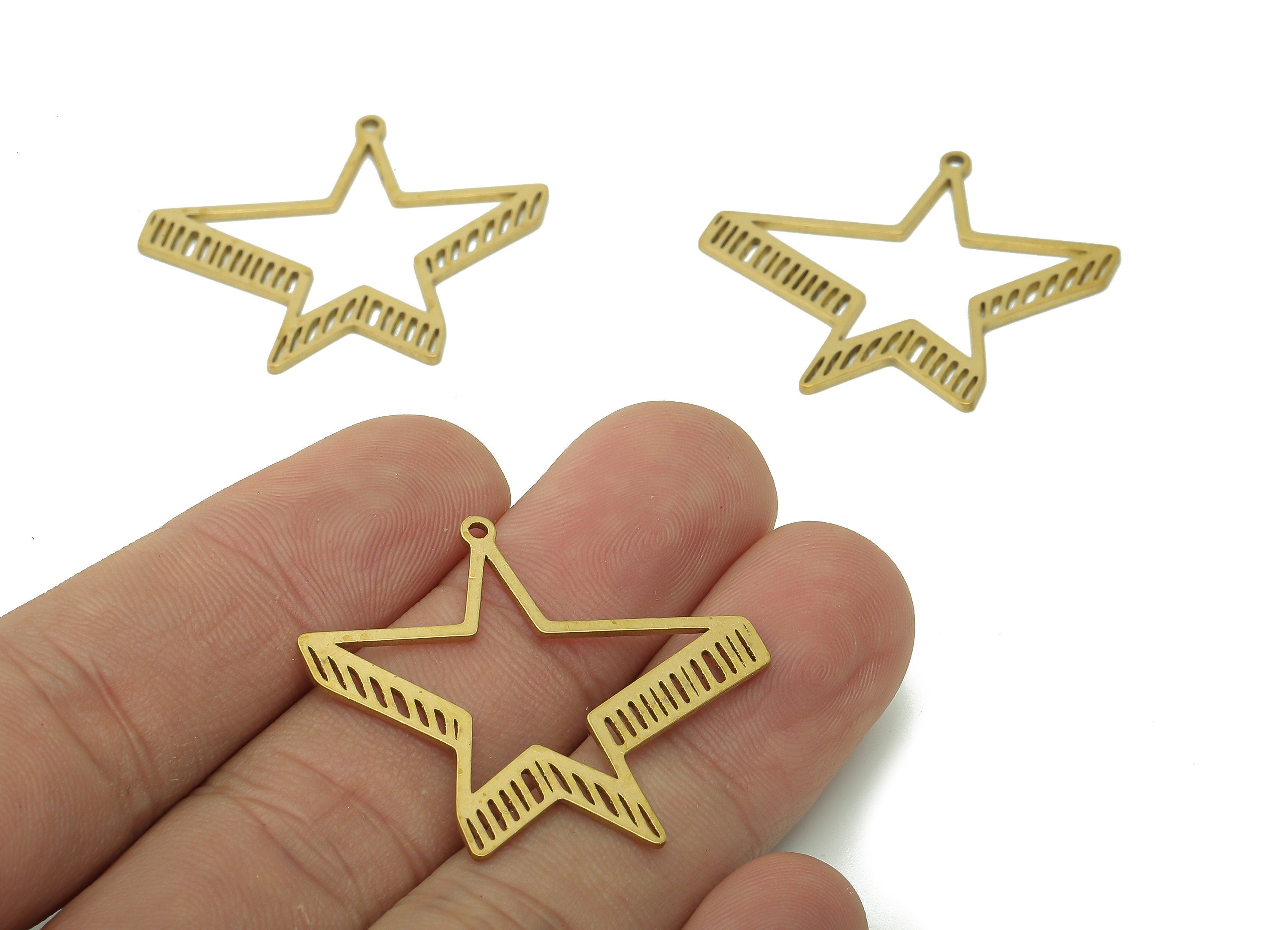 Brass Five-pointed Star Earring Charm - Raw Brass Cutout Earring - Star Pendant With Loop - Charm For Necklace - 35.7x30.8x0.9mm - PPA5792 - DOMEDBAZAAR