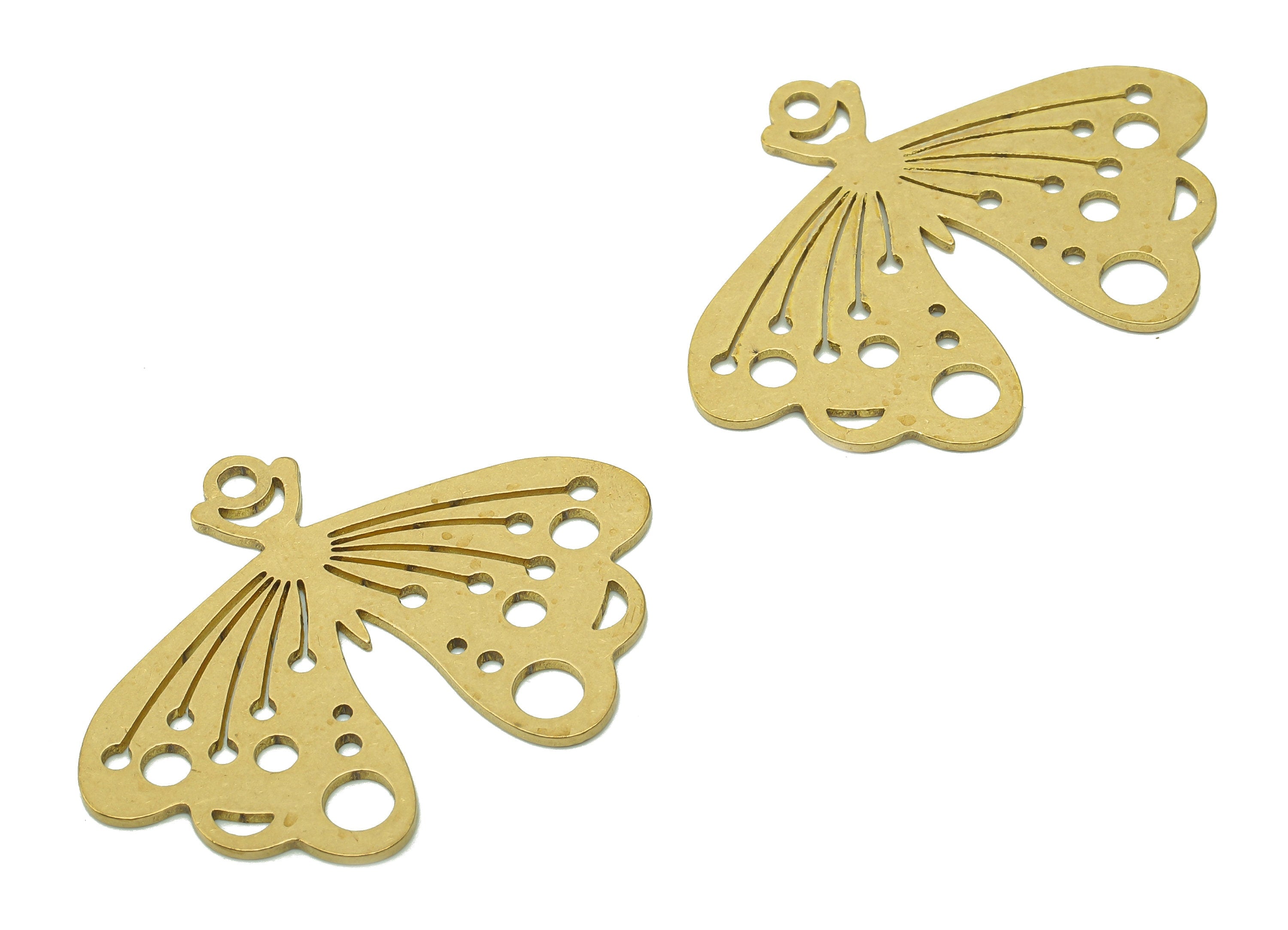Brass Moth Earring Charm - Raw Brass Cutout Earring - Butterfly Pendant With Loop - Insect Charm For Necklace - 35.7x27.5x0.8mm - PPA5830 - DOMEDBAZAAR