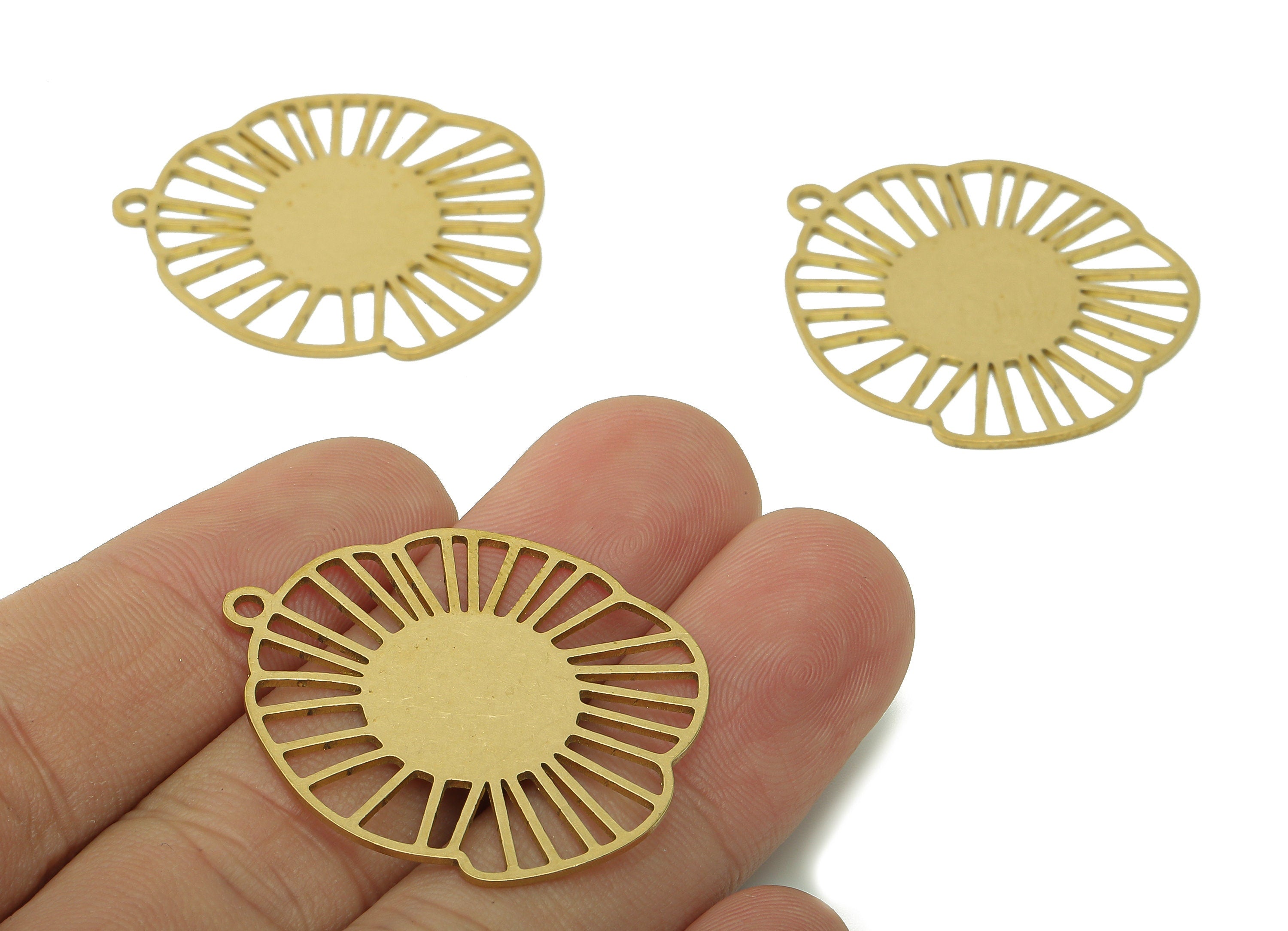 Brass Flower Earring Charms - Raw Brass Waterlily Earring - Sun Pendant With Loop - Botanical Charm For Necklace - 35.1x29.7x0.8mm - PPA5888 - DOMEDBAZAAR