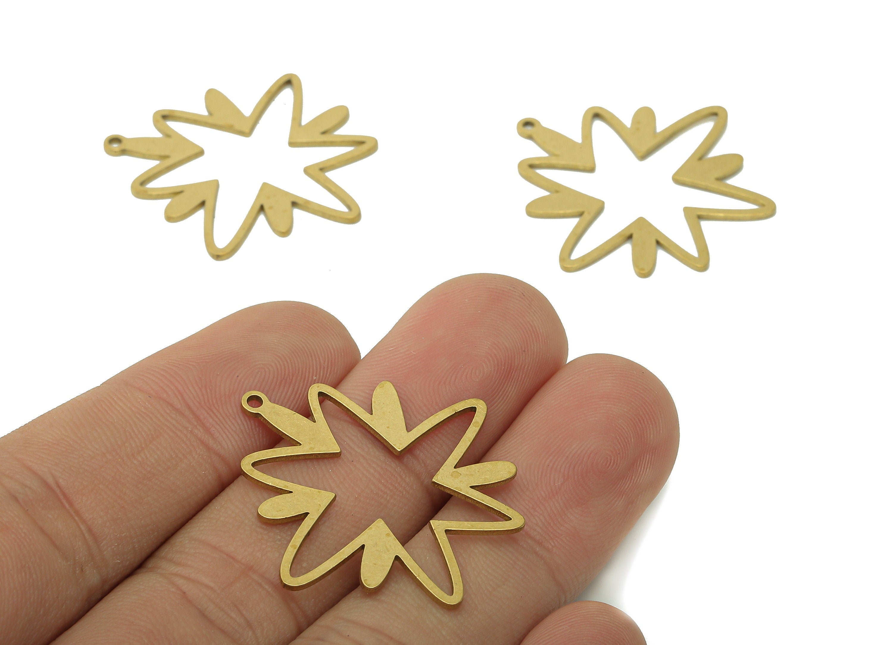 Brass Flower Ring Charms - Raw Brass Irregular Cutout Earring - Botanical Pendant With Loop - For Necklace - 31.2x30.7x0.9mm - PPA5921 - DOMEDBAZAAR