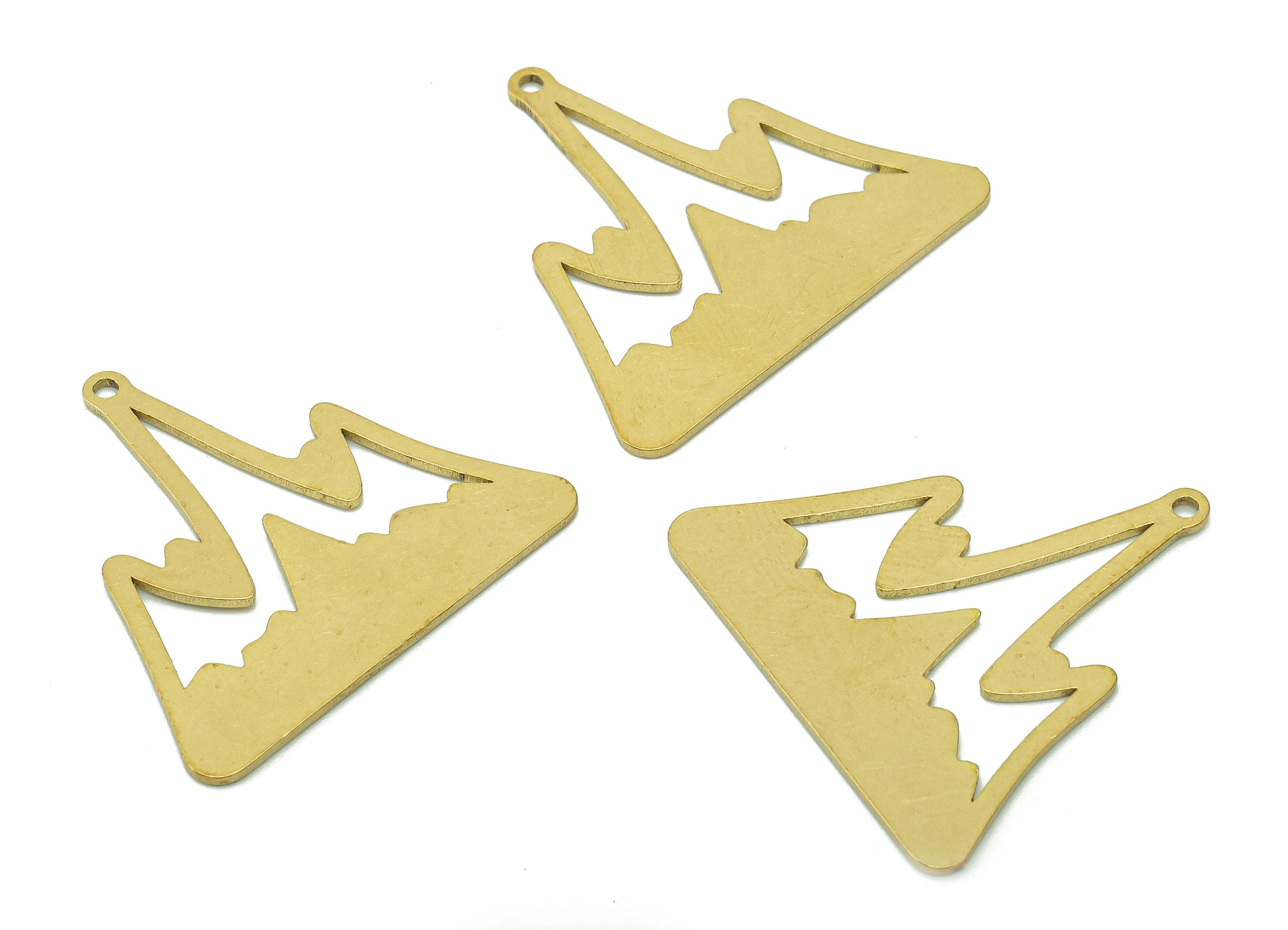 Brass Mountain Earring Charms - Raw Brass Triangle Earring - Pendant With Loop - Landscape Charm For Necklace - 29.9x28.3x0.8mm - PPA5944 - DOMEDBAZAAR
