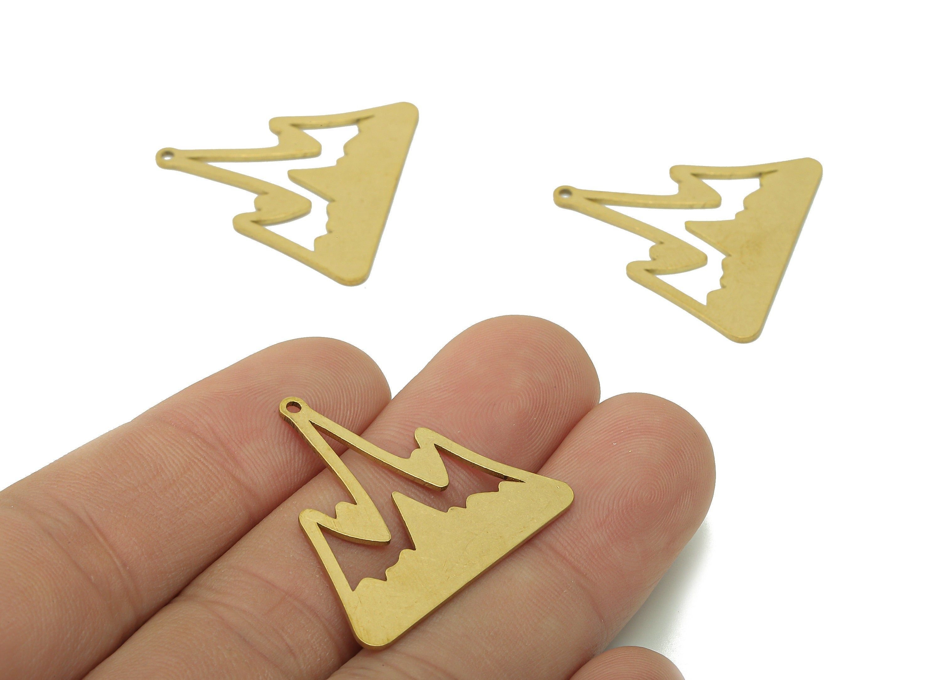 Brass Mountain Earring Charms - Raw Brass Triangle Earring - Pendant With Loop - Landscape Charm For Necklace - 29.9x28.3x0.8mm - PPA5944 - DOMEDBAZAAR