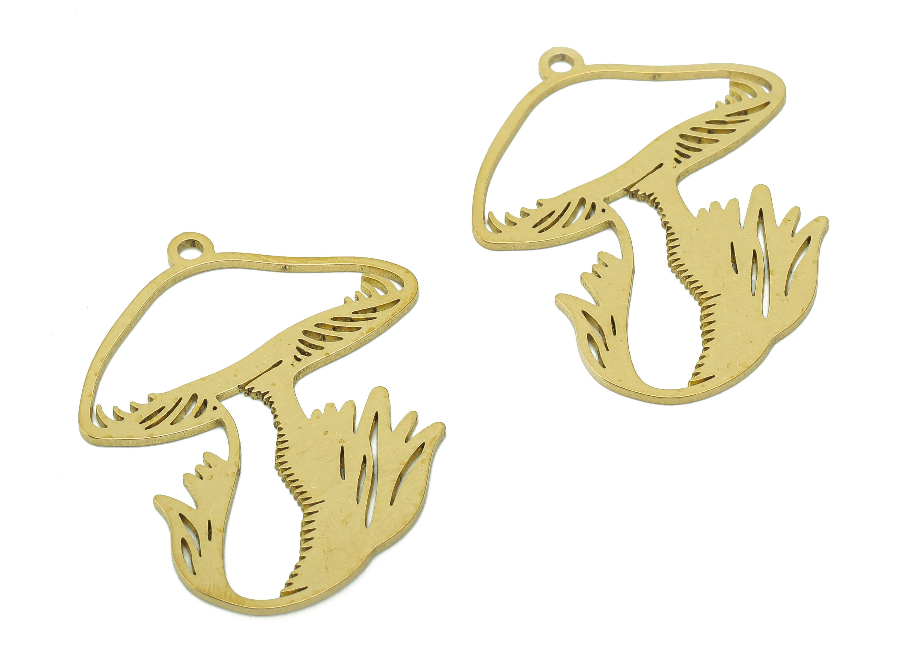 Brass Mushroom Earring Charms - Raw Brass Botanical Earring - Fungus Pendant With Loop - Charm For Necklace - 38.4x29.8x0.9mm - PPA5970 - DOMEDBAZAAR