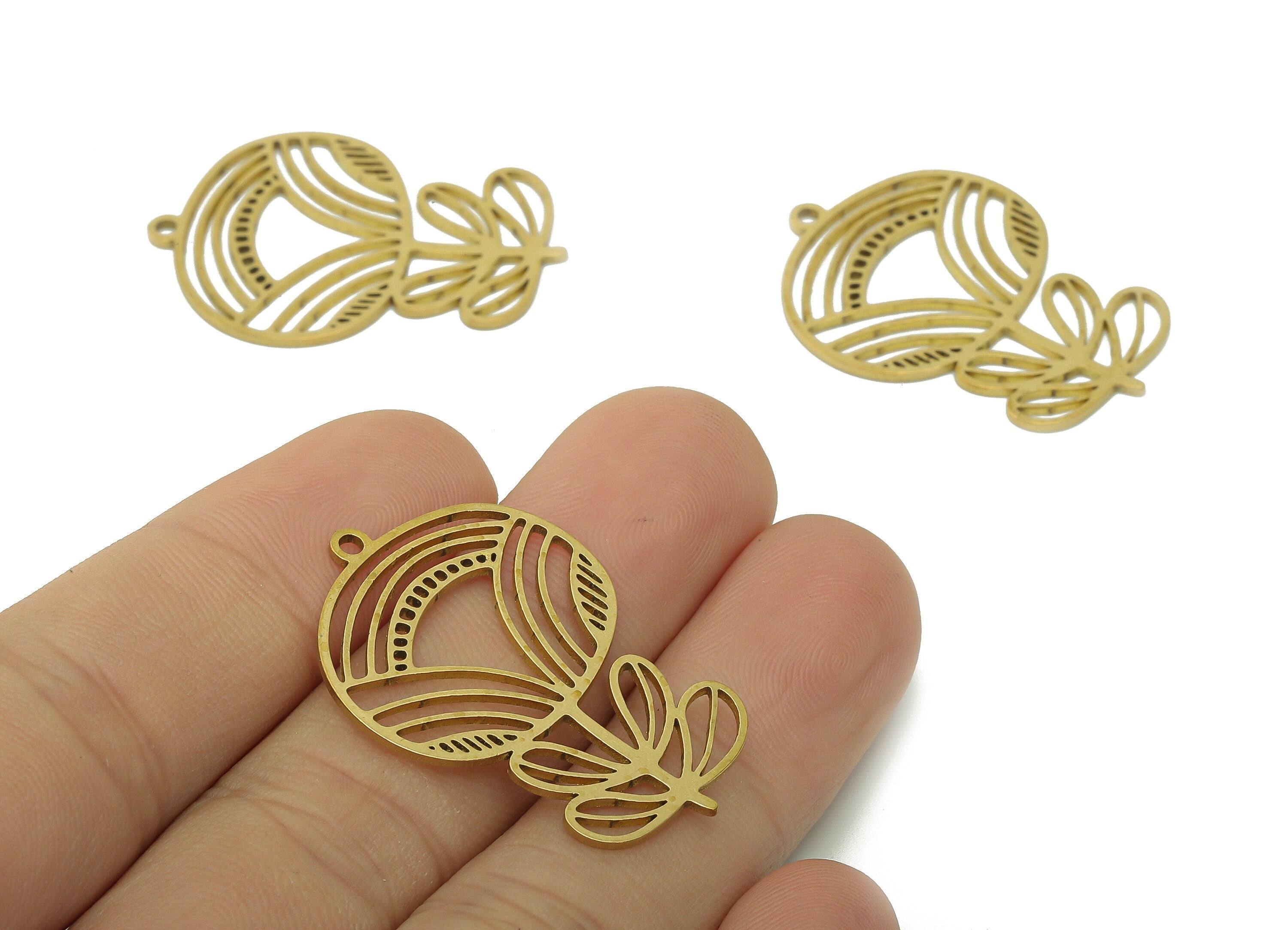 Brass Flower Earring Charms - Raw Brass Hollow Earring - Pendant With Loop - Botanical Charm For Necklace - 34.9x24.2x0.9mm - PPA5978 - DOMEDBAZAAR