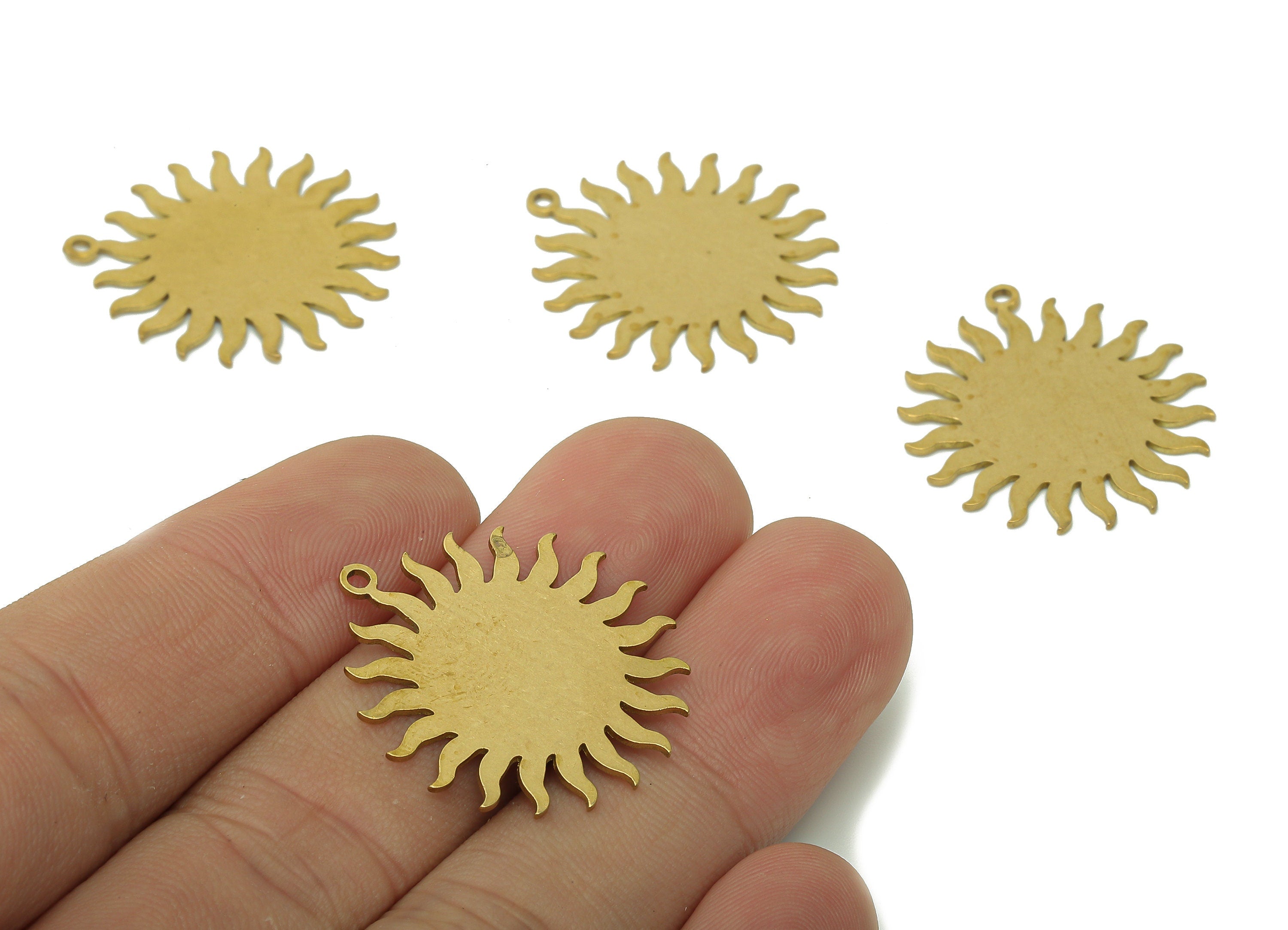 Brass Sun Earring Charms - Raw Brass Sun Earring - Pendant With Loop - Sun Sramping Blank Charm - For Necklace - 27.9x25.6x0.7mm - PPA6054 - DOMEDBAZAAR