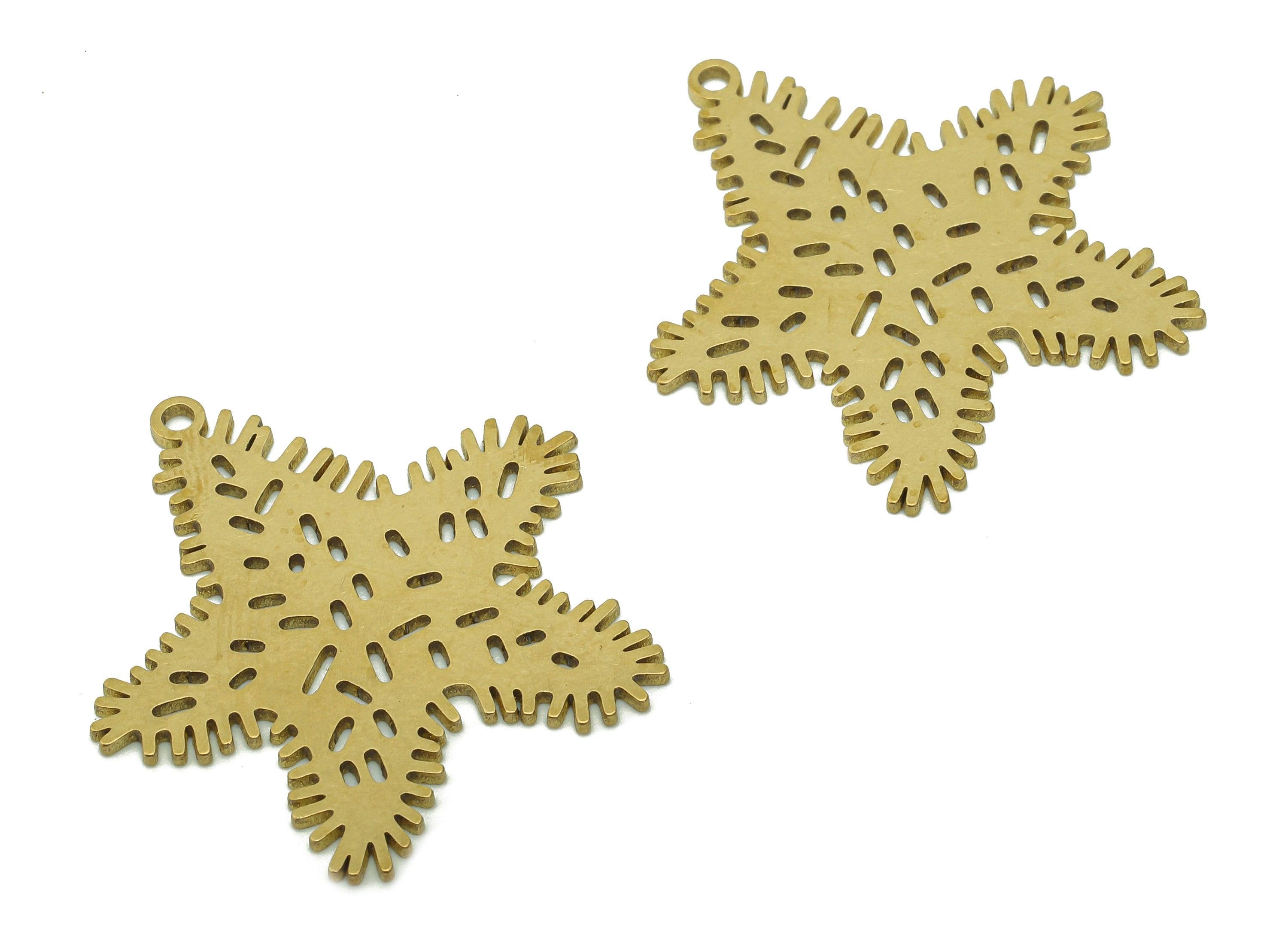 Brass Five-pointed Star Earring Charm - Raw Brass Snowflake Cutout Earring - Star Pendant With Loop - For Necklace - 31.7x30.6x0.9mm-PPA6061 - DOMEDBAZAAR