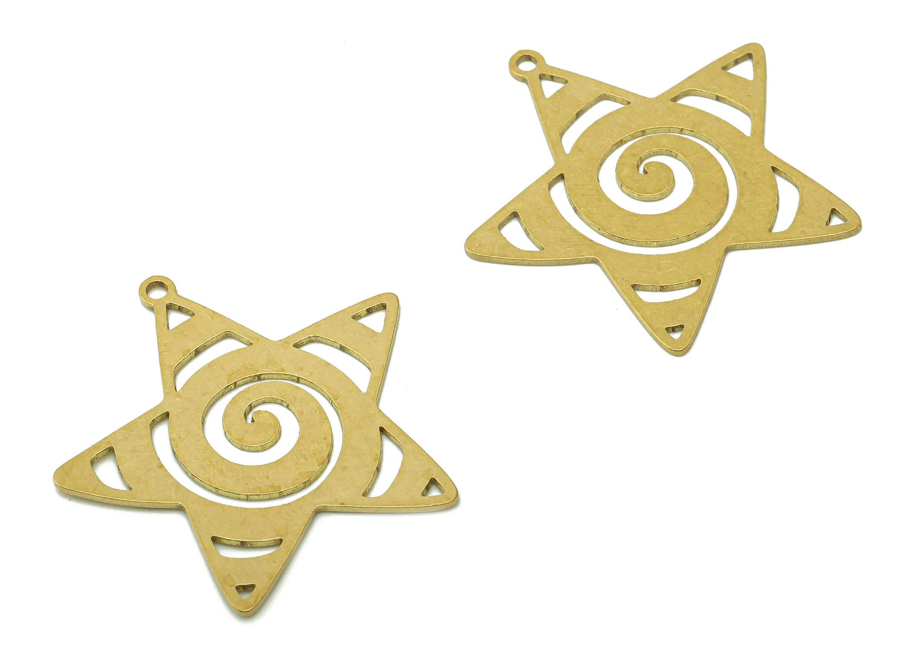Brass Five-pointed Star Earring Charm - Raw Brass Spiral Cutout Earring - Star Pendant With Loop - For Necklace - 31.7x30.8x0.6mm - PPA6074 - DOMEDBAZAAR